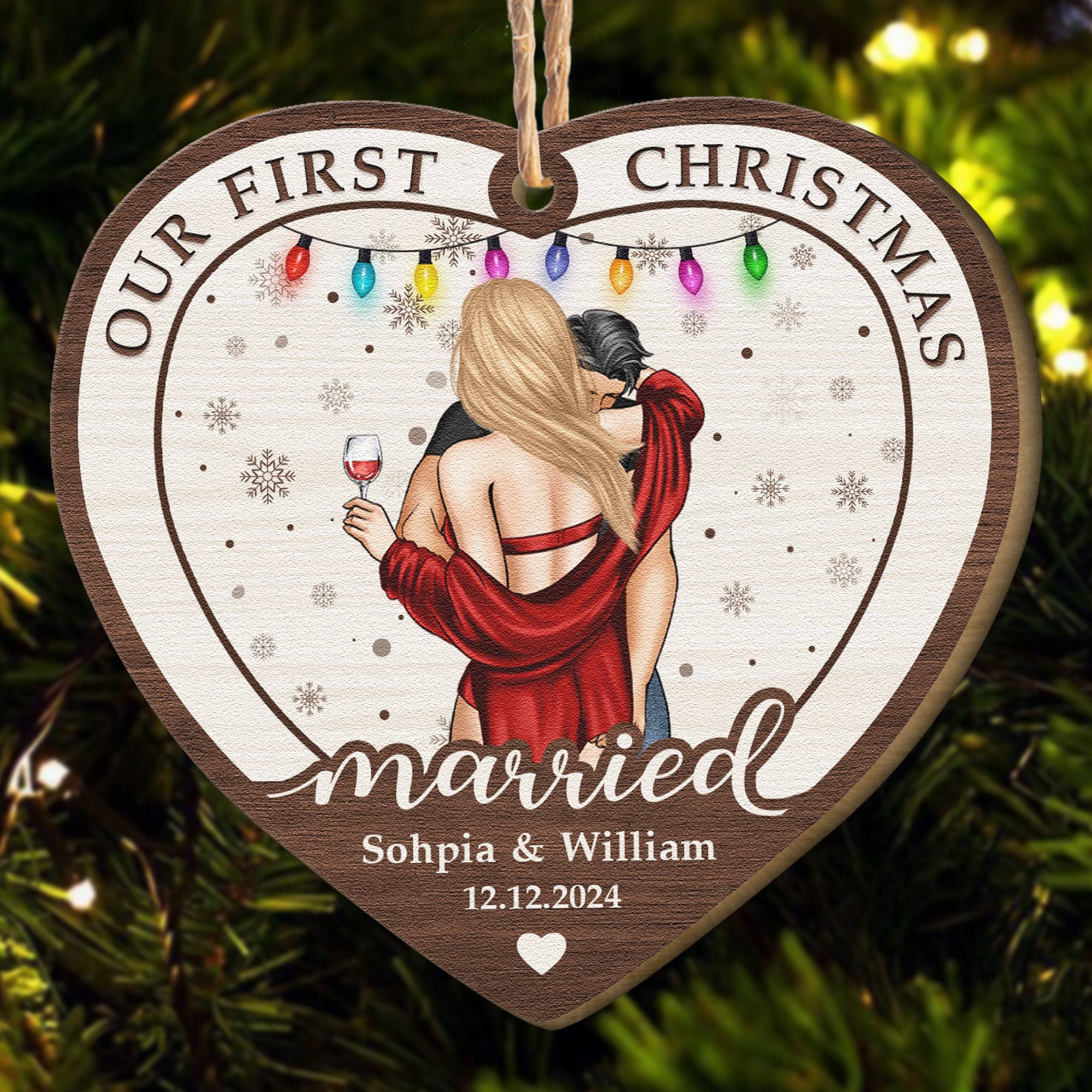 Our First Christmas Married Couple - Personalized Wooden Ornament