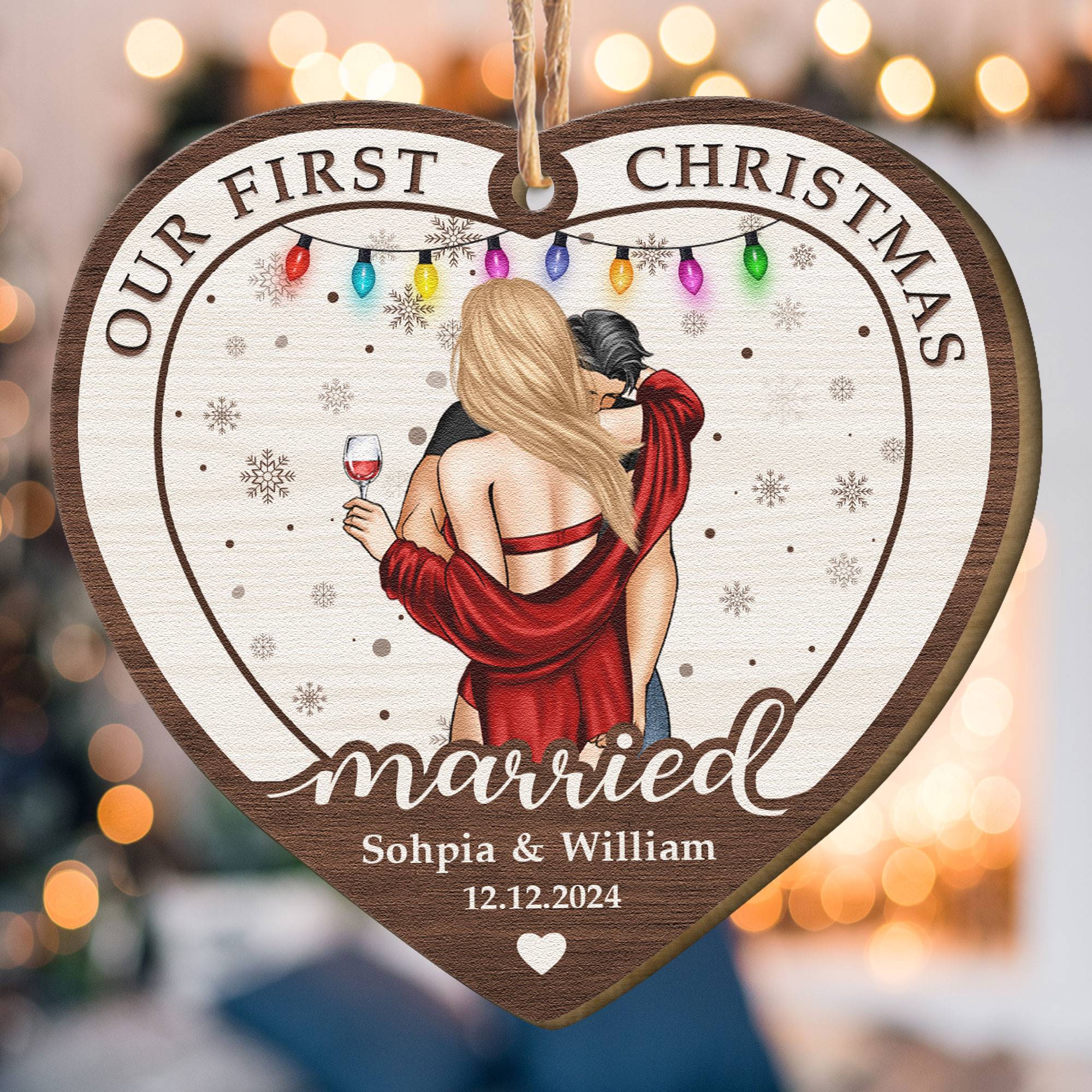 Our First Christmas Married Couple - Personalized Wooden Ornament