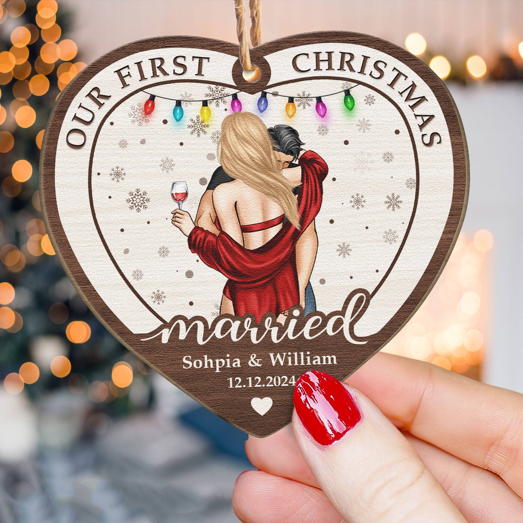 Our First Christmas Married Couple - Personalized Wooden Ornament