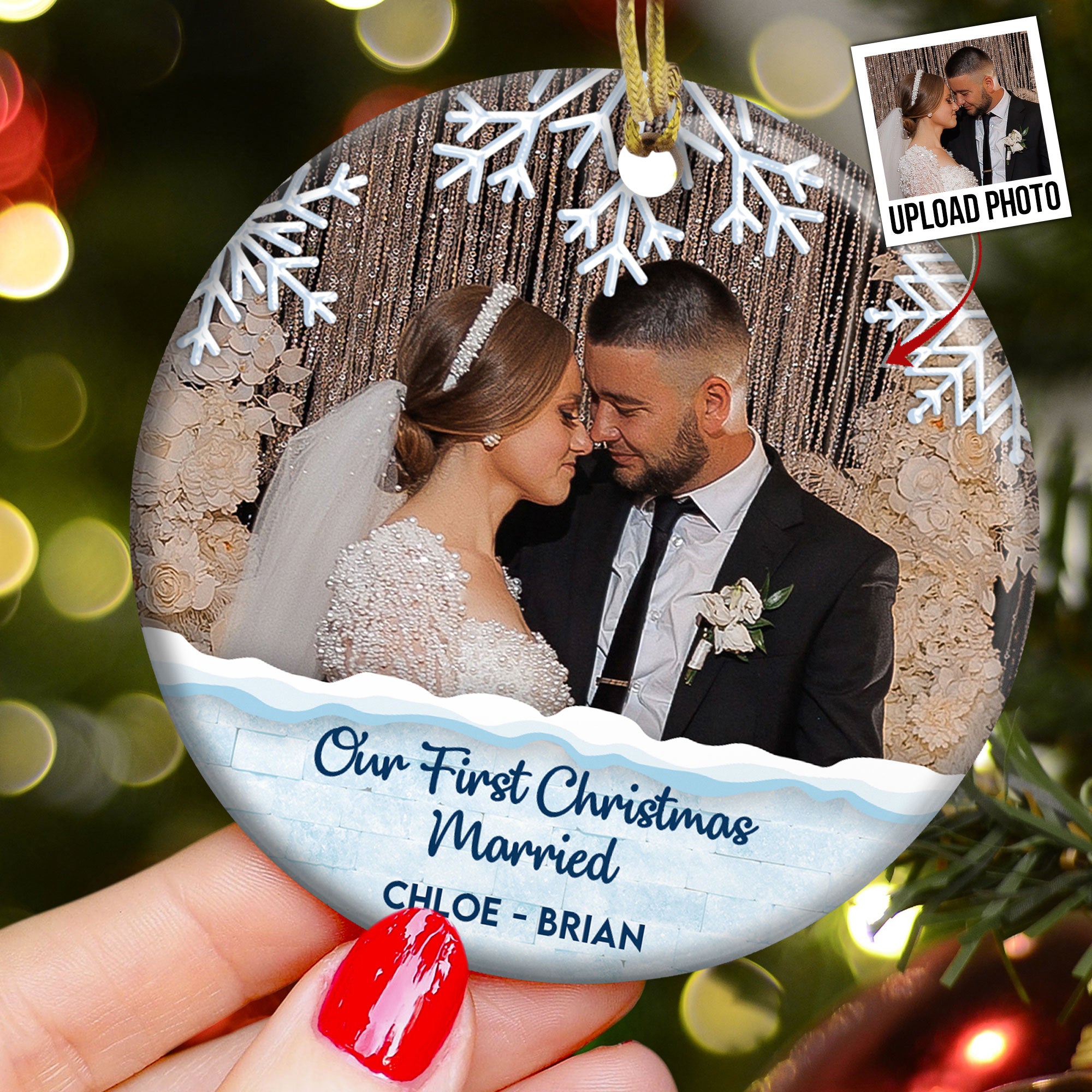 Our First Christmas Married - Personalized Ceramic Photo Ornament