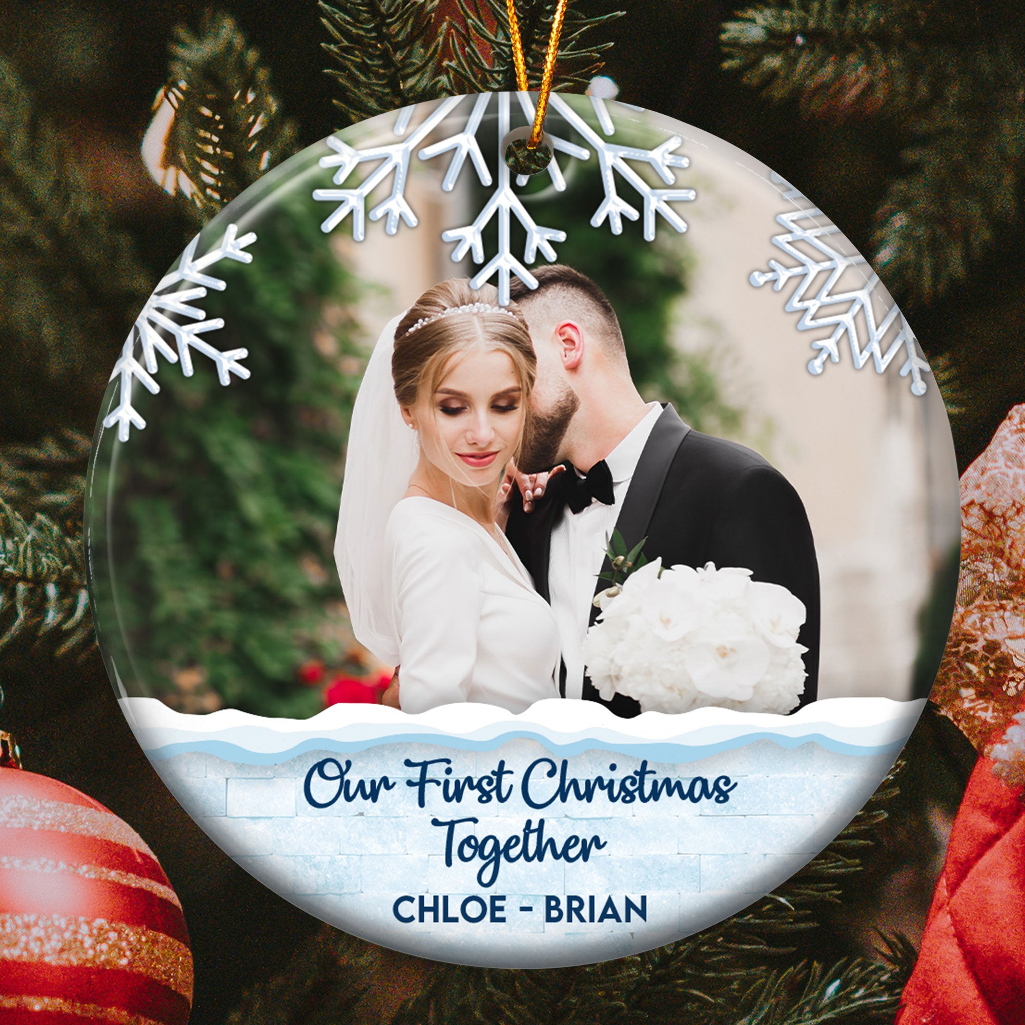 Our First Christmas Married - Personalized Ceramic Photo Ornament