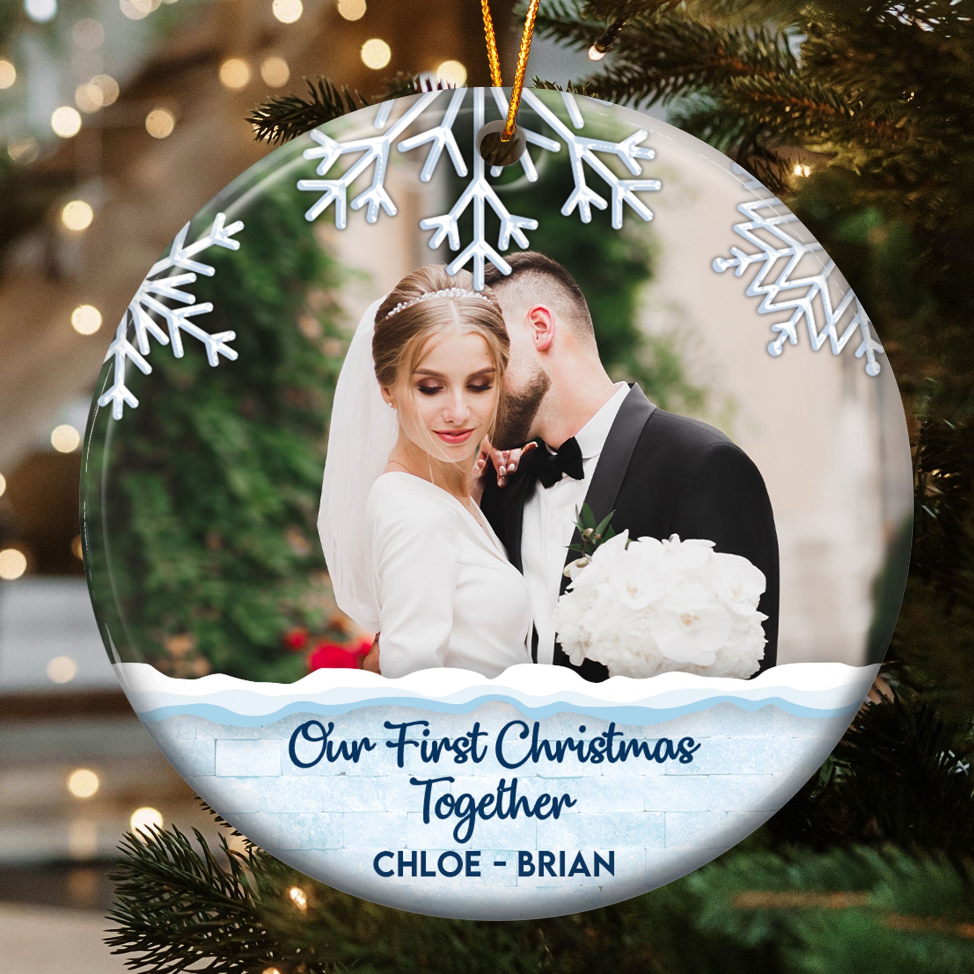 Our First Christmas Married - Personalized Ceramic Photo Ornament