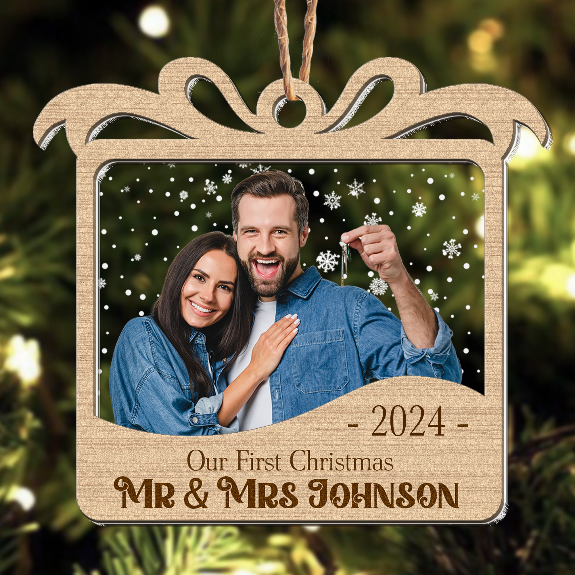 Our First Christmas Married - Personalized Photo Wood And Acrylic Ornament