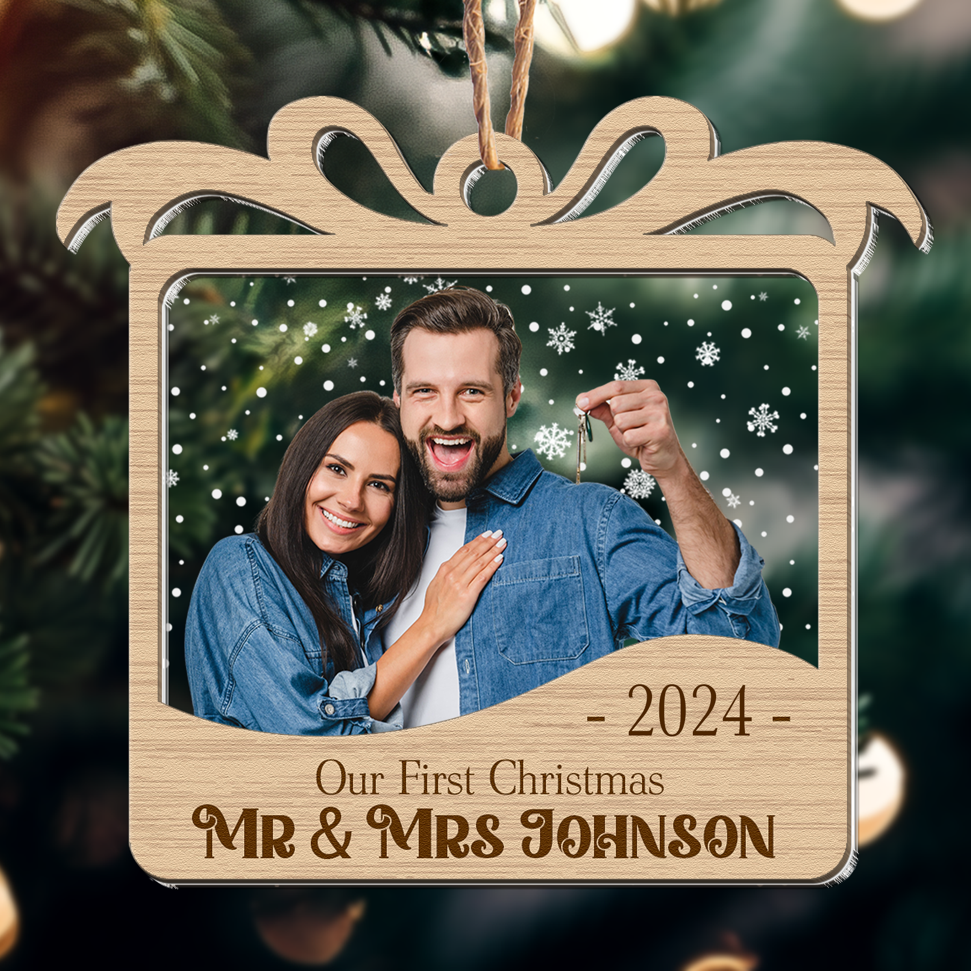 Our First Christmas Married - Personalized Photo Wood And Acrylic Ornament