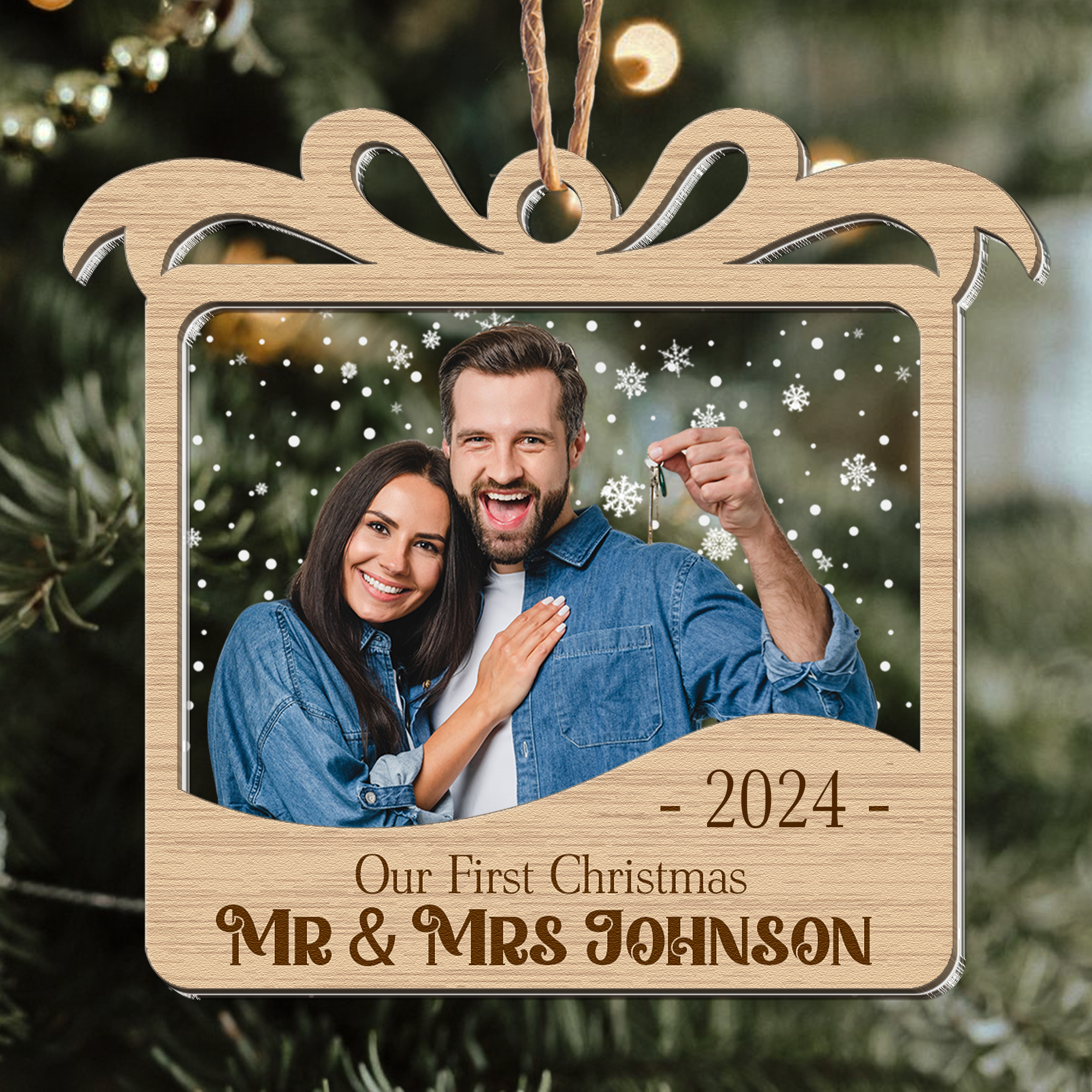 Our First Christmas Married - Personalized Photo Wood And Acrylic Ornament