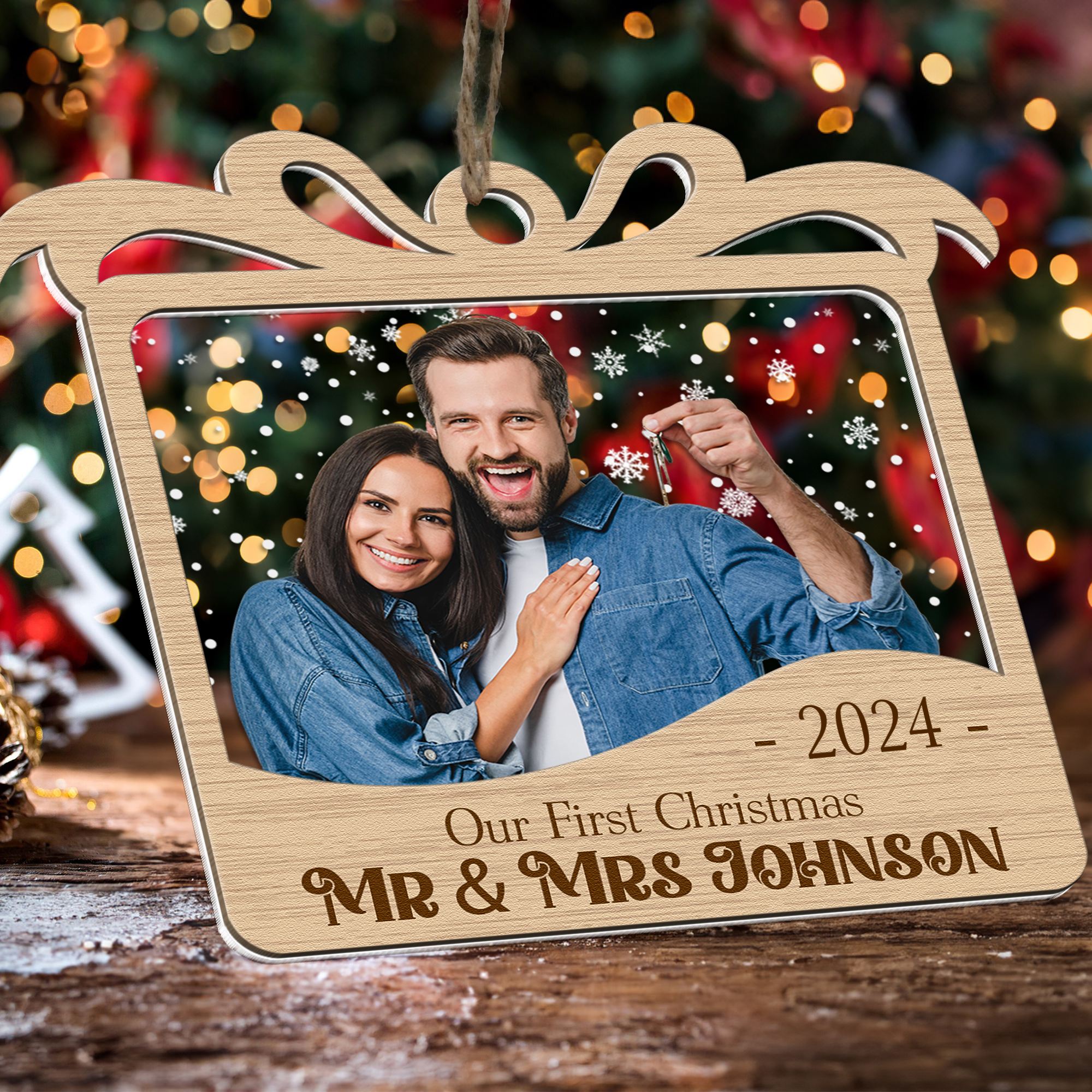 Our First Christmas Married - Personalized Photo Wood And Acrylic Ornament