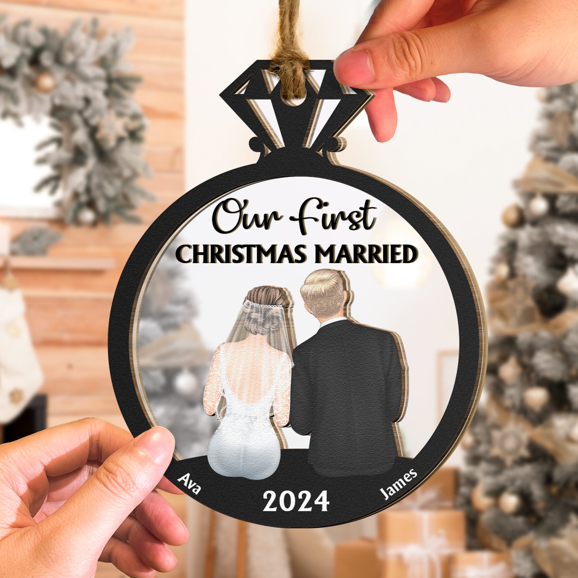 Our First Christmas Married - Personalized Mirror Ornament