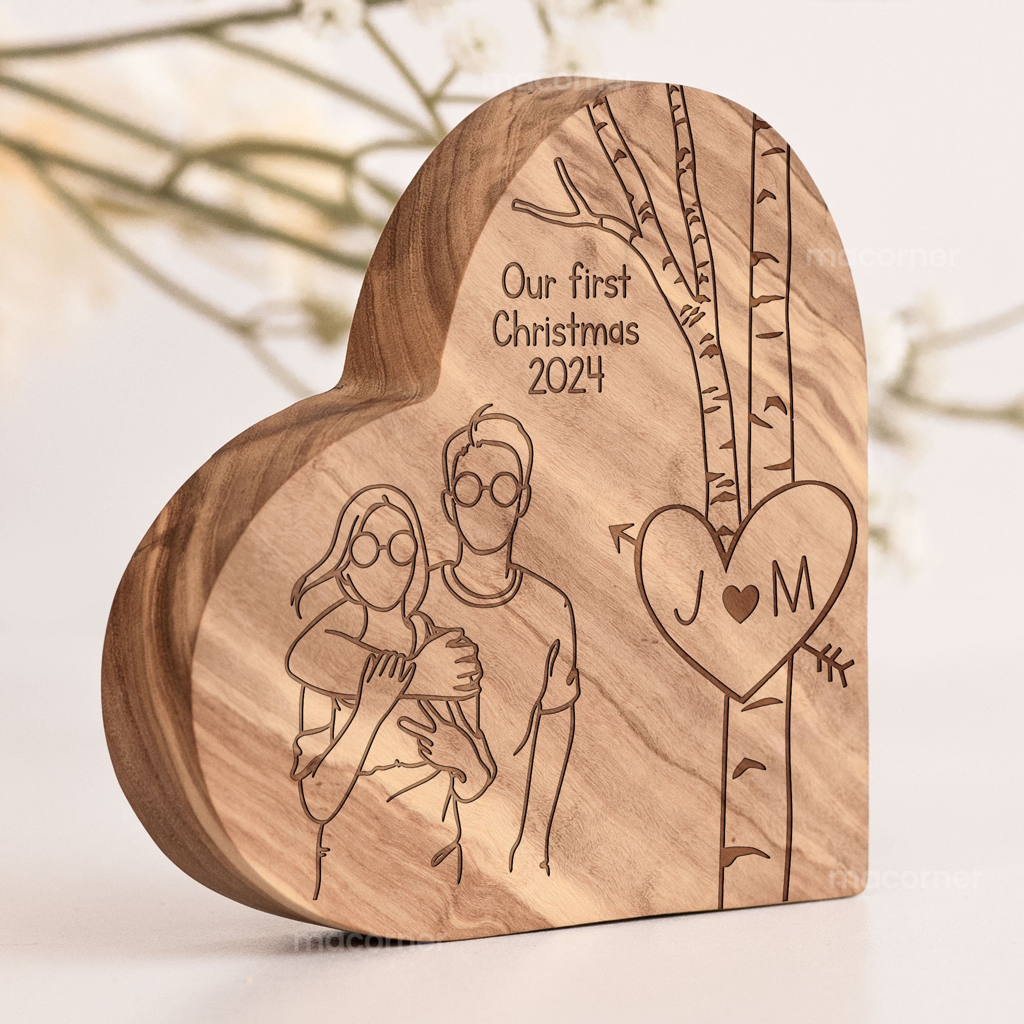 Our First Christmas - Personalized Engraved Wood Photo Plaque