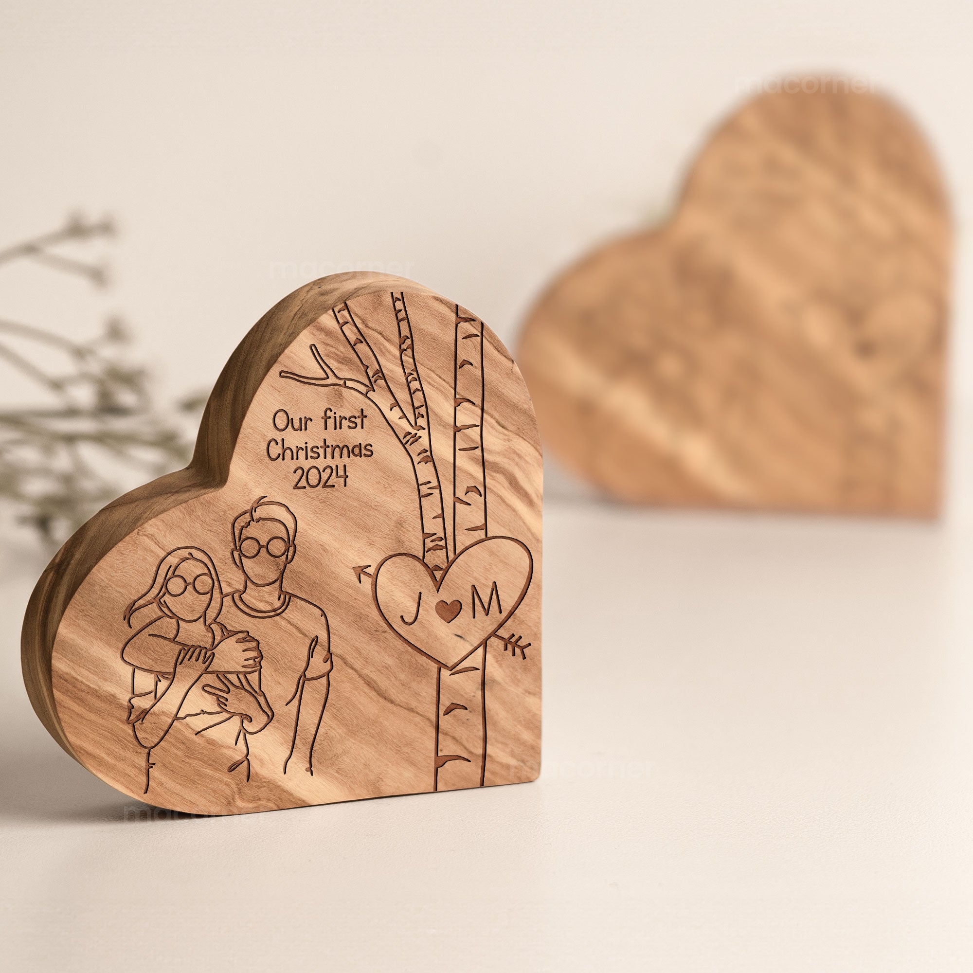 Our First Christmas - Personalized Engraved Wood Photo Plaque