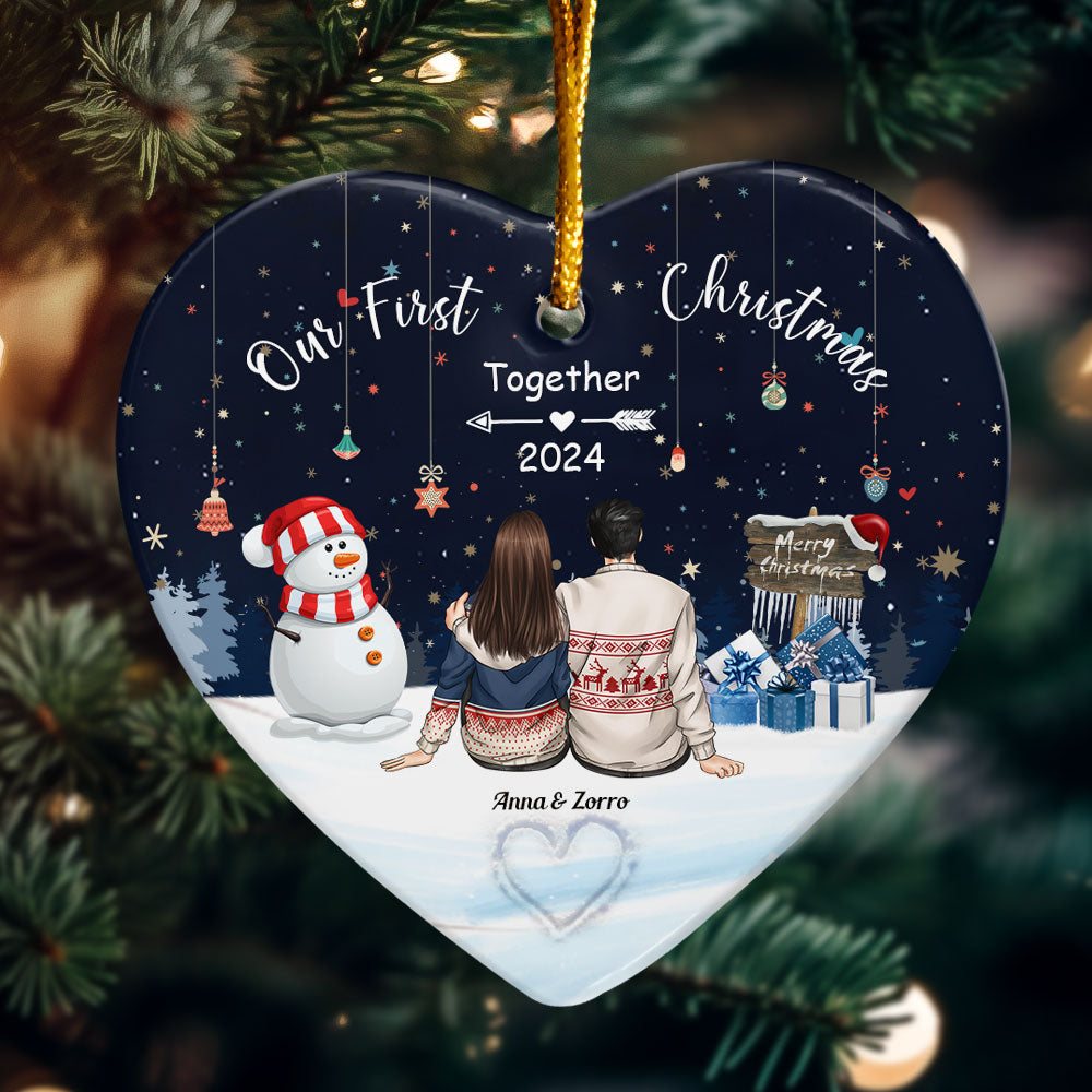 Our First Christmas Together - Personalized Heart Shaped Ceramic Ornament