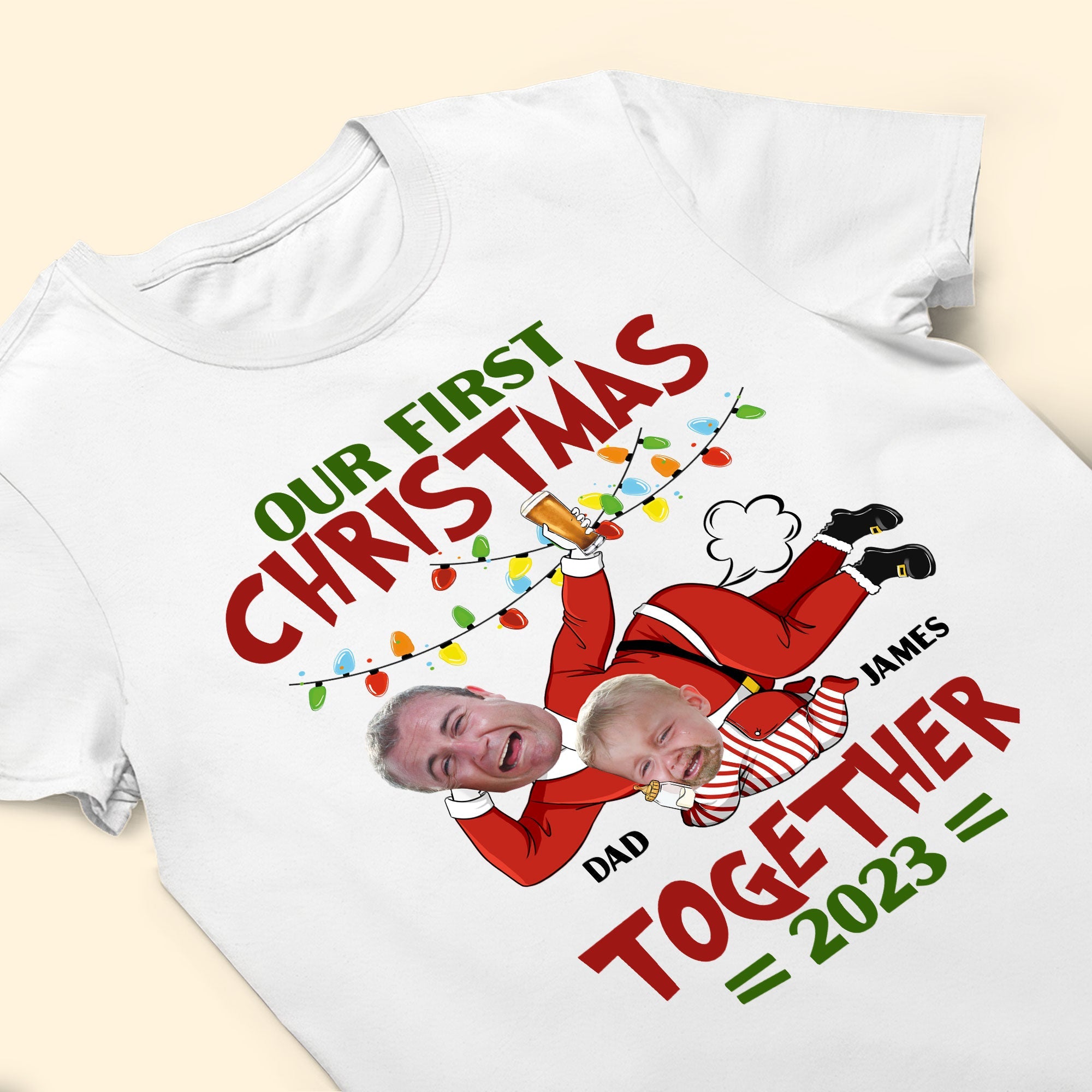 Our First Christmas Together - Personalized Photo Matching Shirt And Baby Onesie