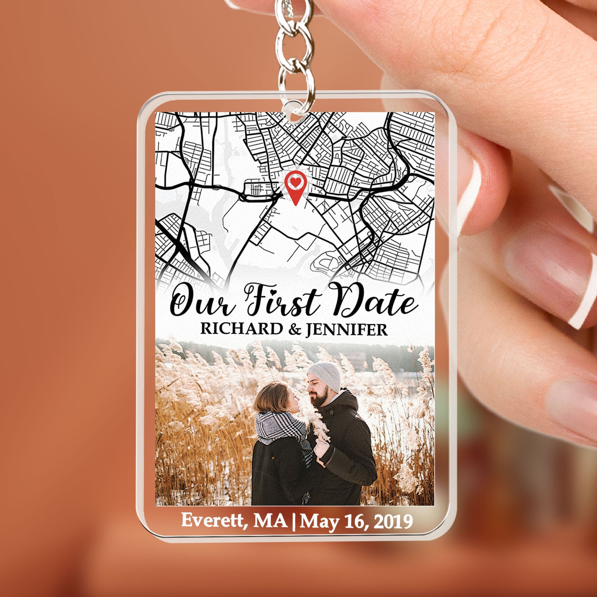 Our First Date Custom Location Map - Personalized Acrylic Photo Keychain