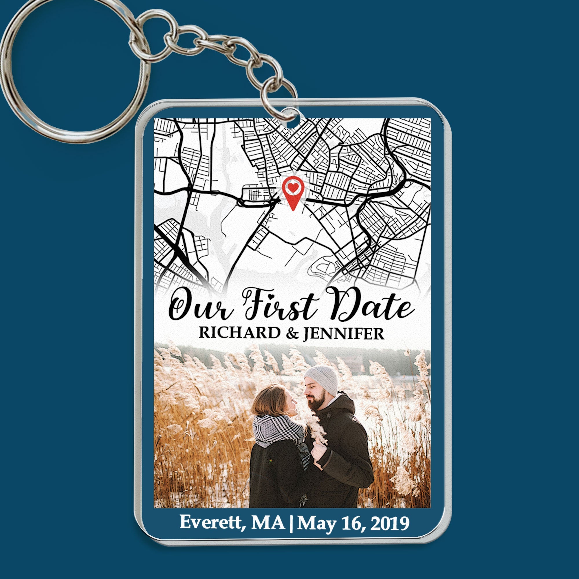 Our First Date Custom Location Map - Personalized Acrylic Photo Keychain