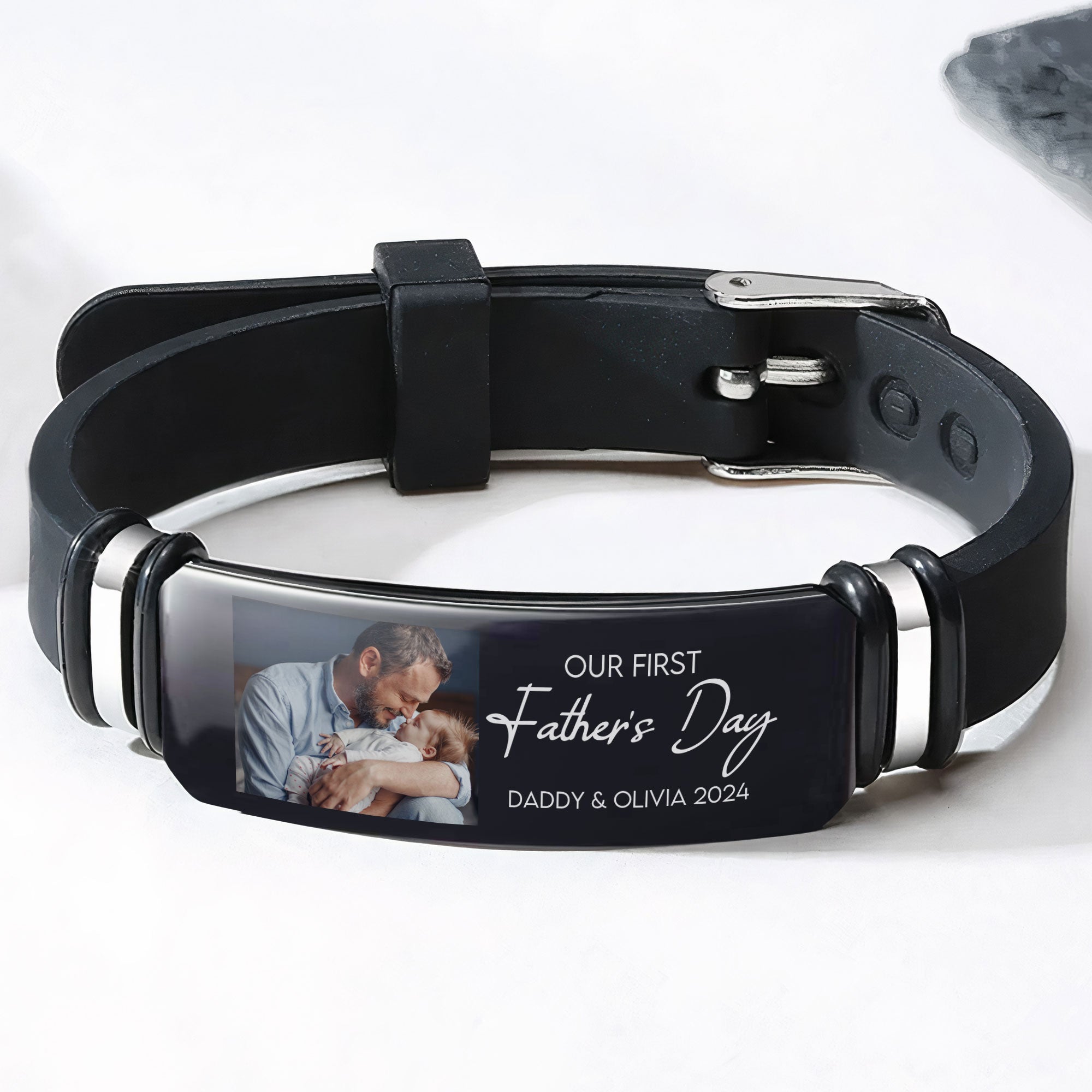 Our First Father's Day Custom Photo Dad Gift - Personalized Photo Bracelet