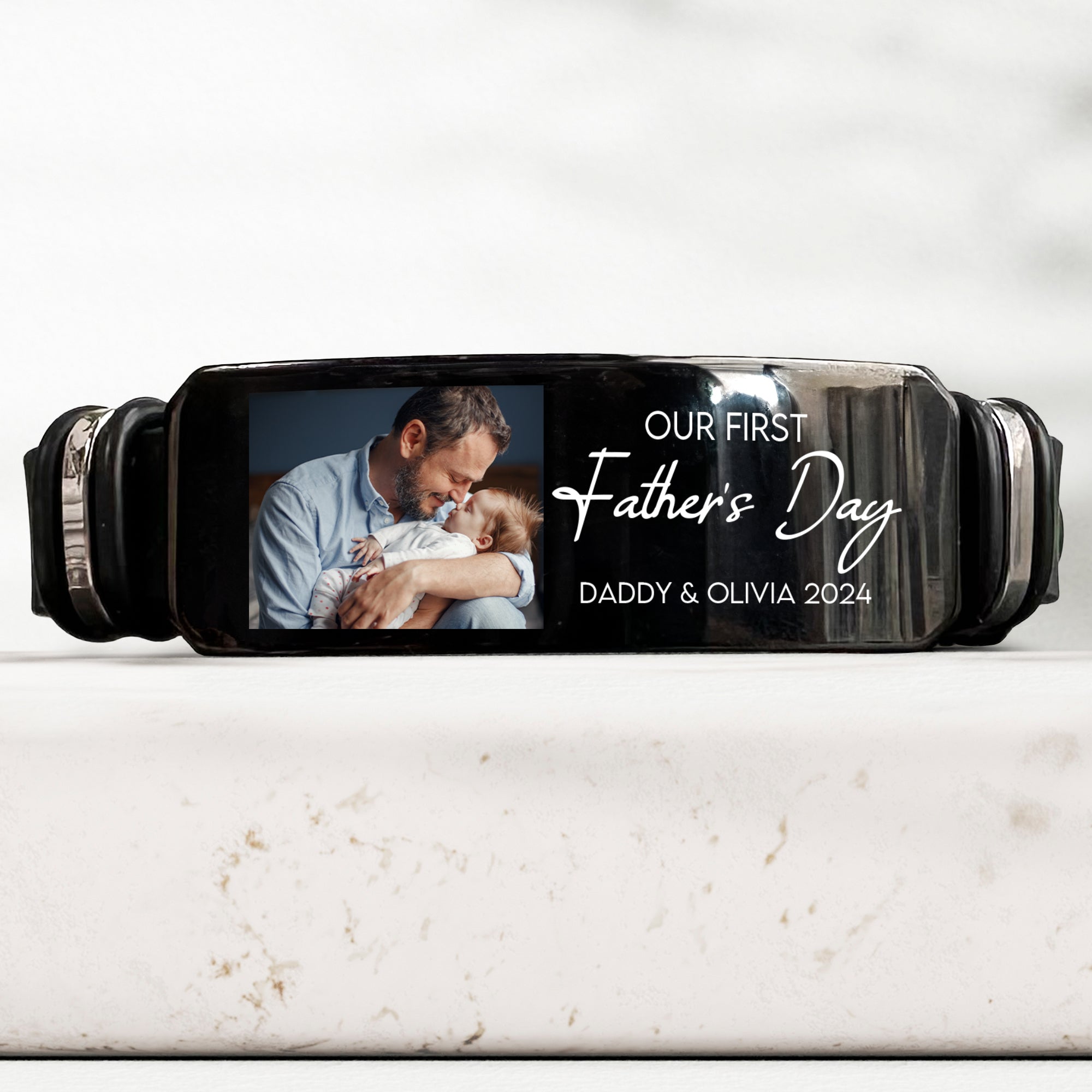 Our First Father's Day Custom Photo Dad Gift - Personalized Photo Bracelet