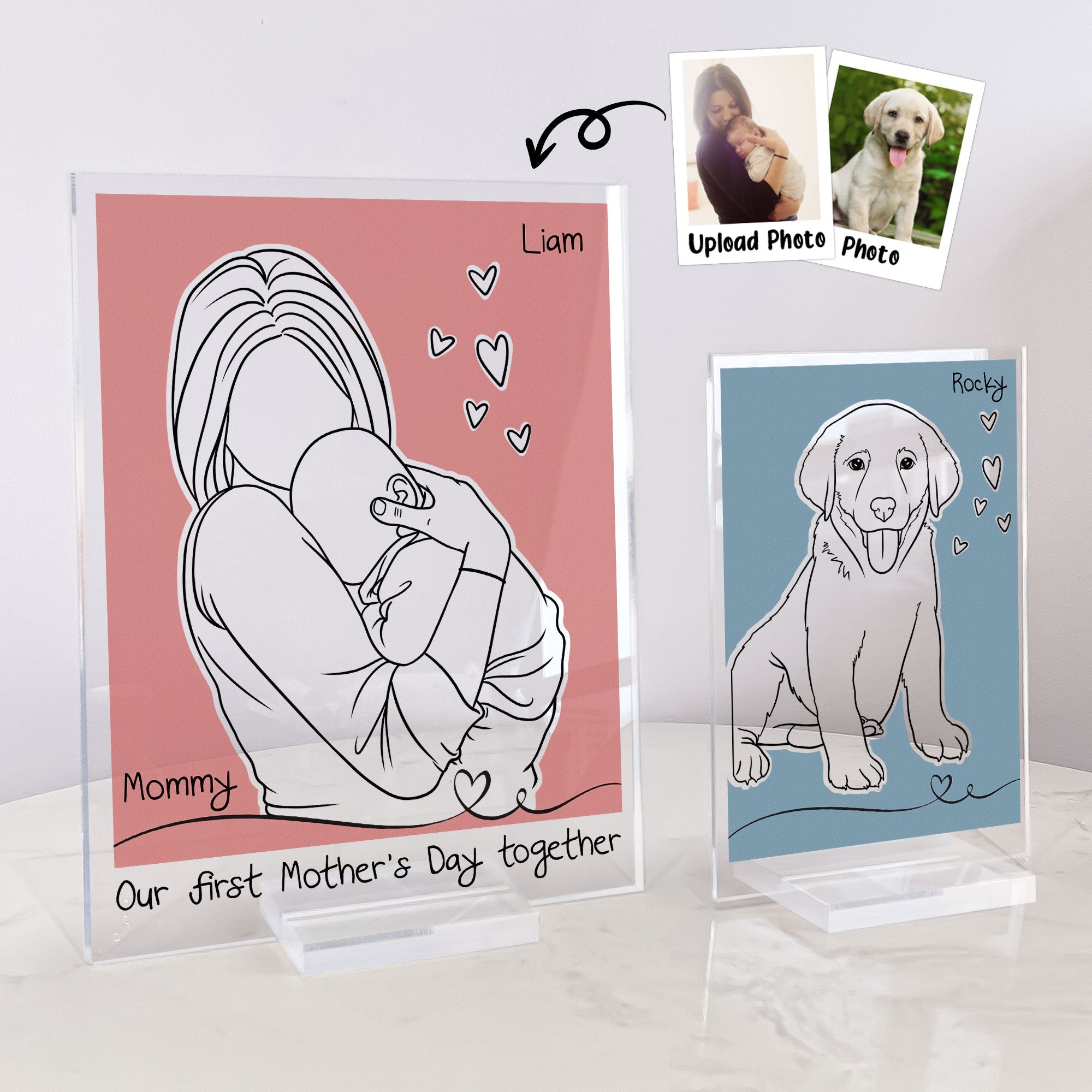 Our First Mother's Day Together Line Art - Personalized Acrylic Plaque