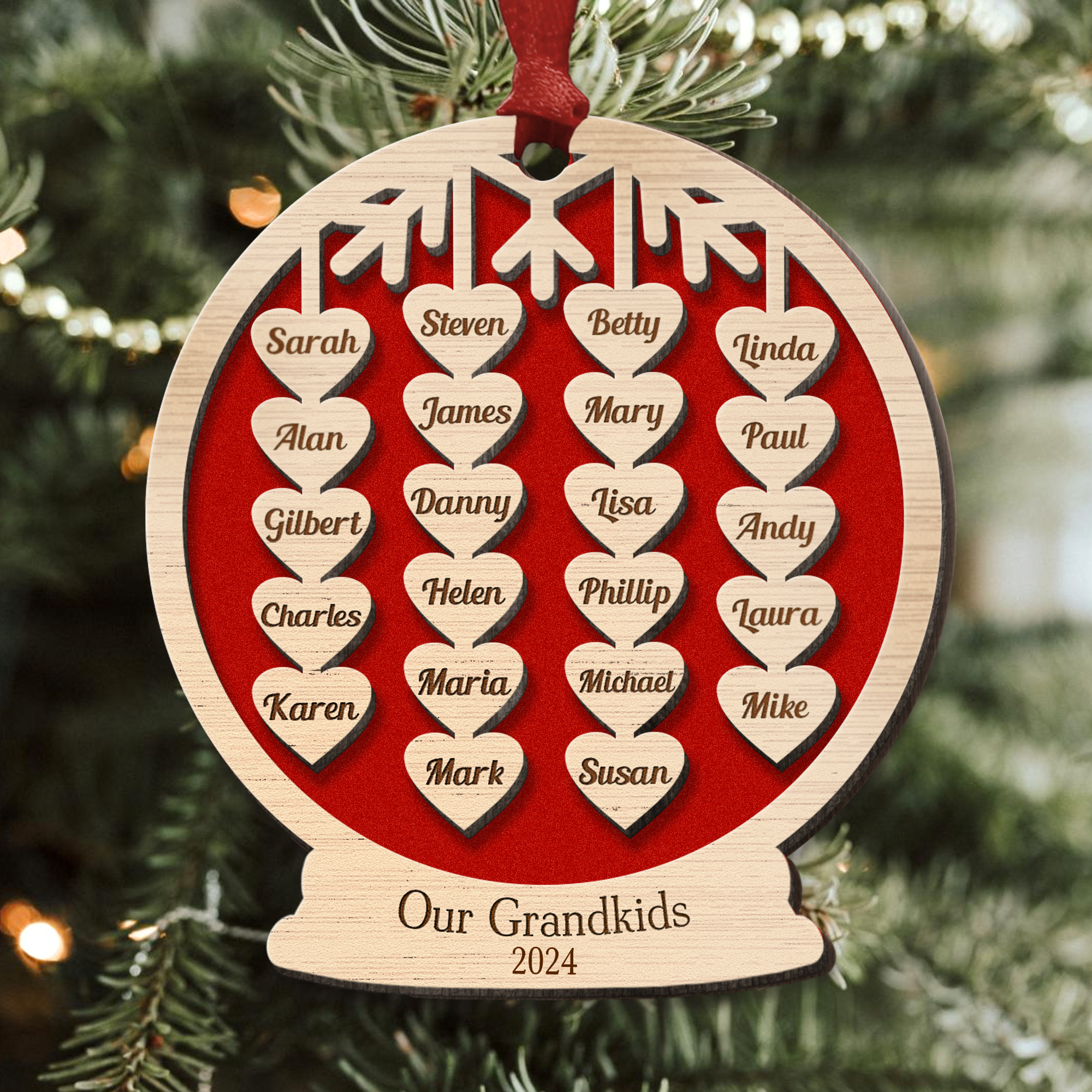 Our Grandkids Christmas Ball 2024 - Personalized Wooden Ornament