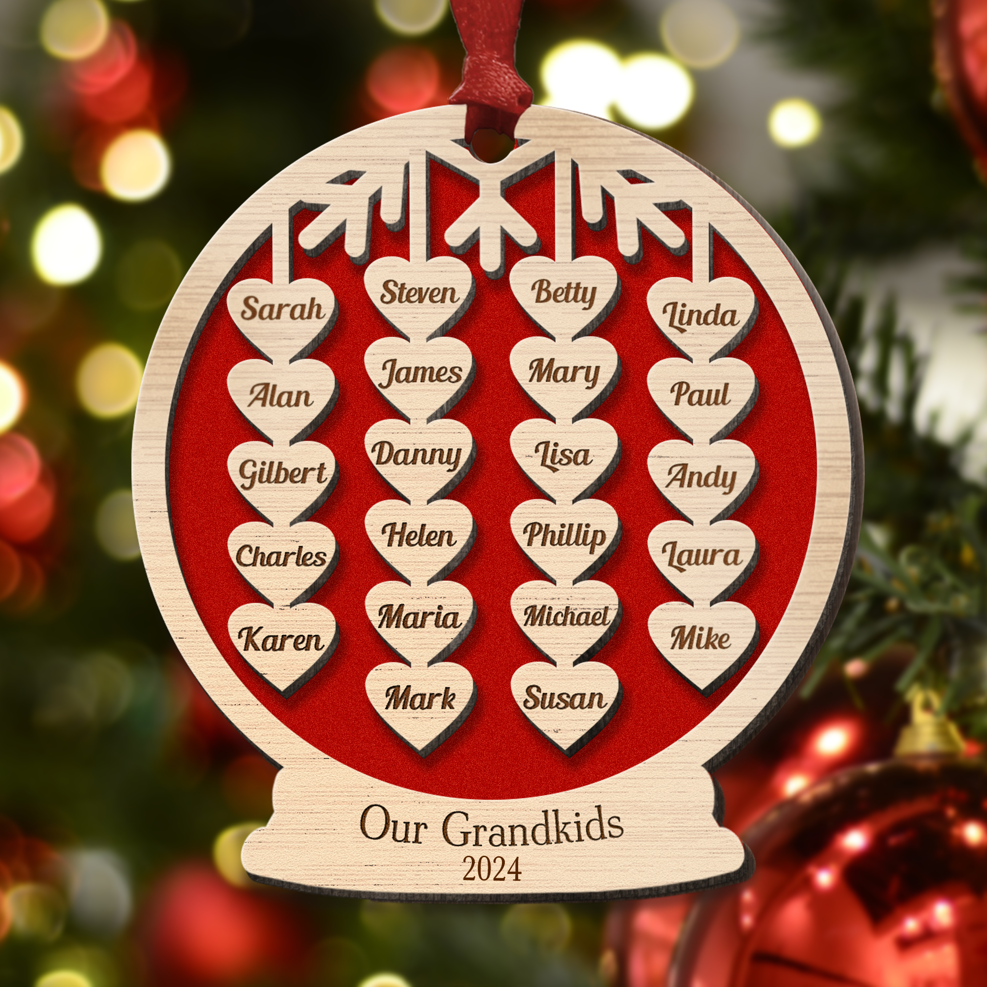 Our Grandkids Christmas Ball 2024 - Personalized Wooden Ornament