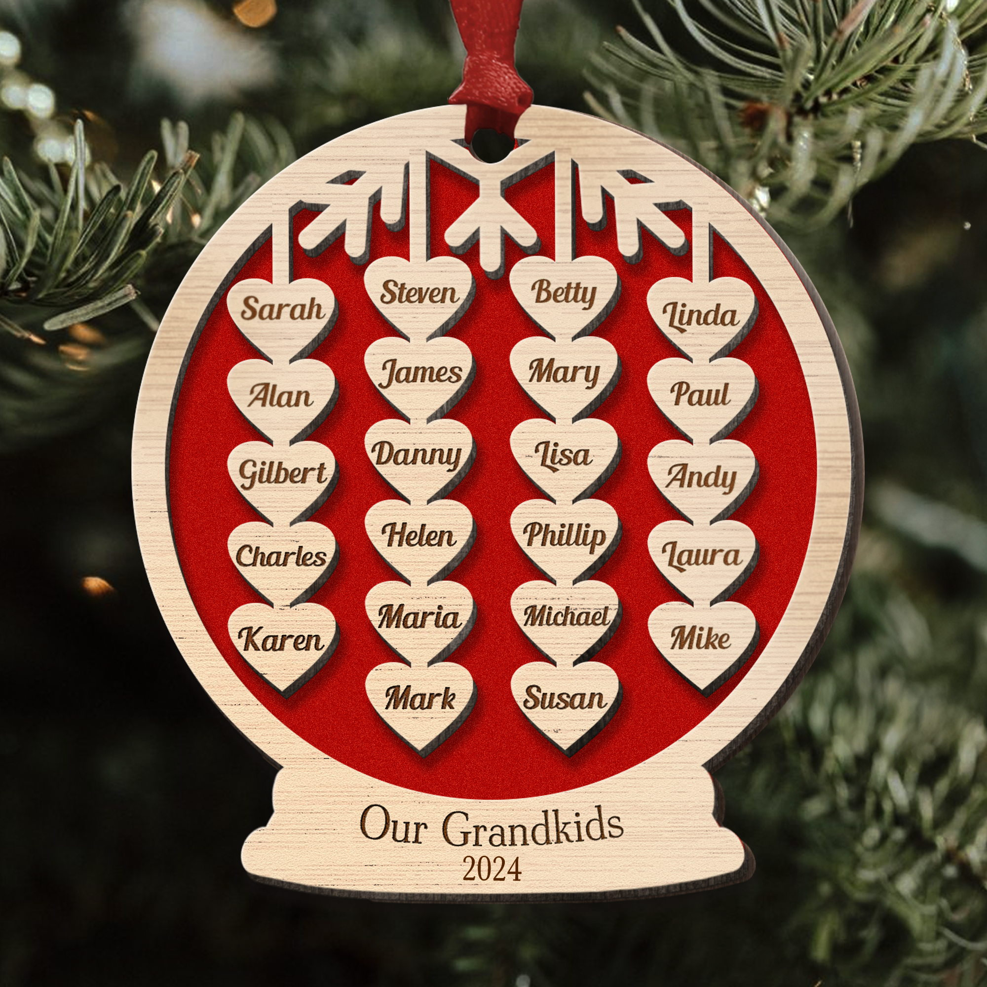 Our Grandkids Christmas Ball 2024 - Personalized Wooden Ornament