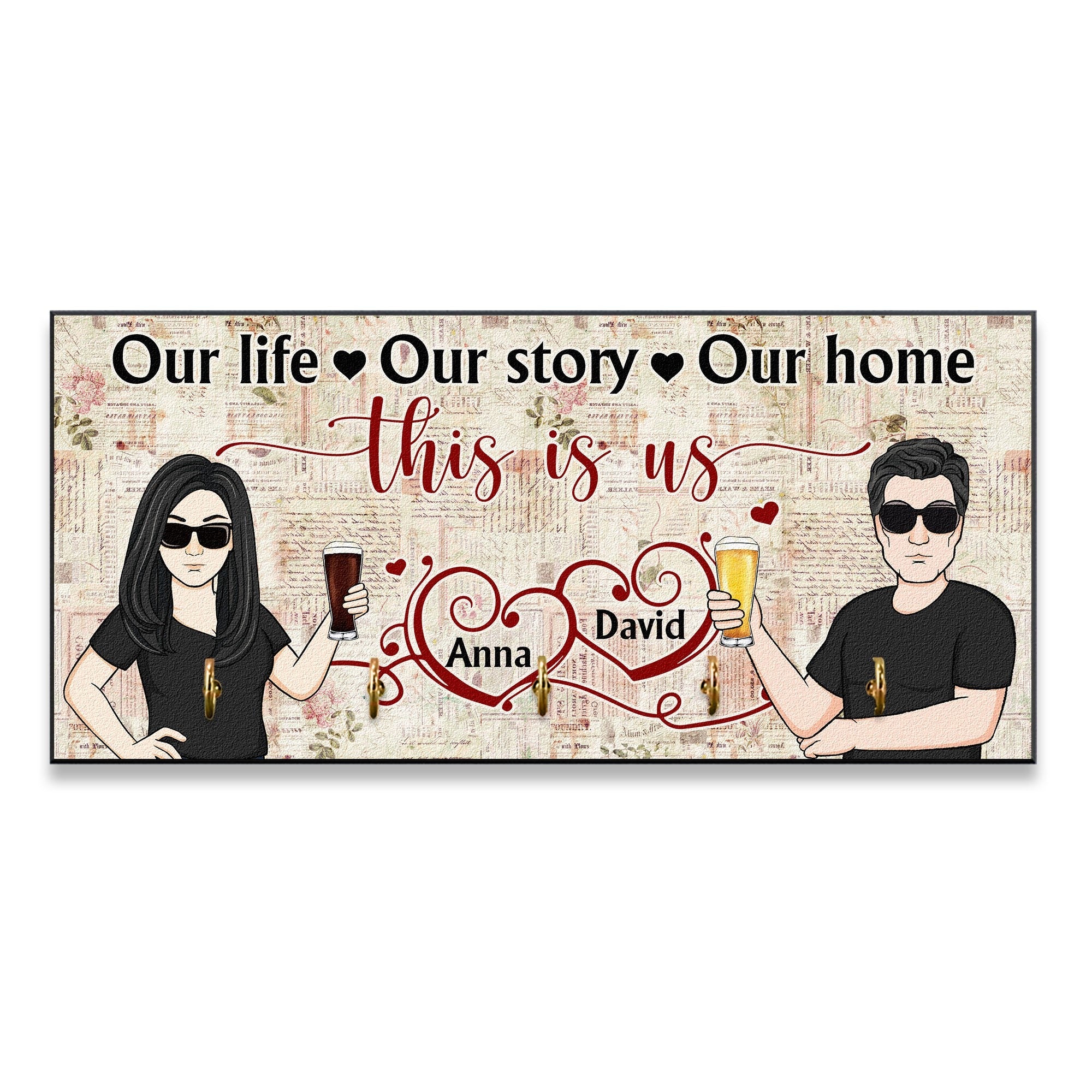 Our Home Our Story - Personalized Key Hanger - Christmas New Year Gift For Couple, Gift From Sons, Daughters To Parents