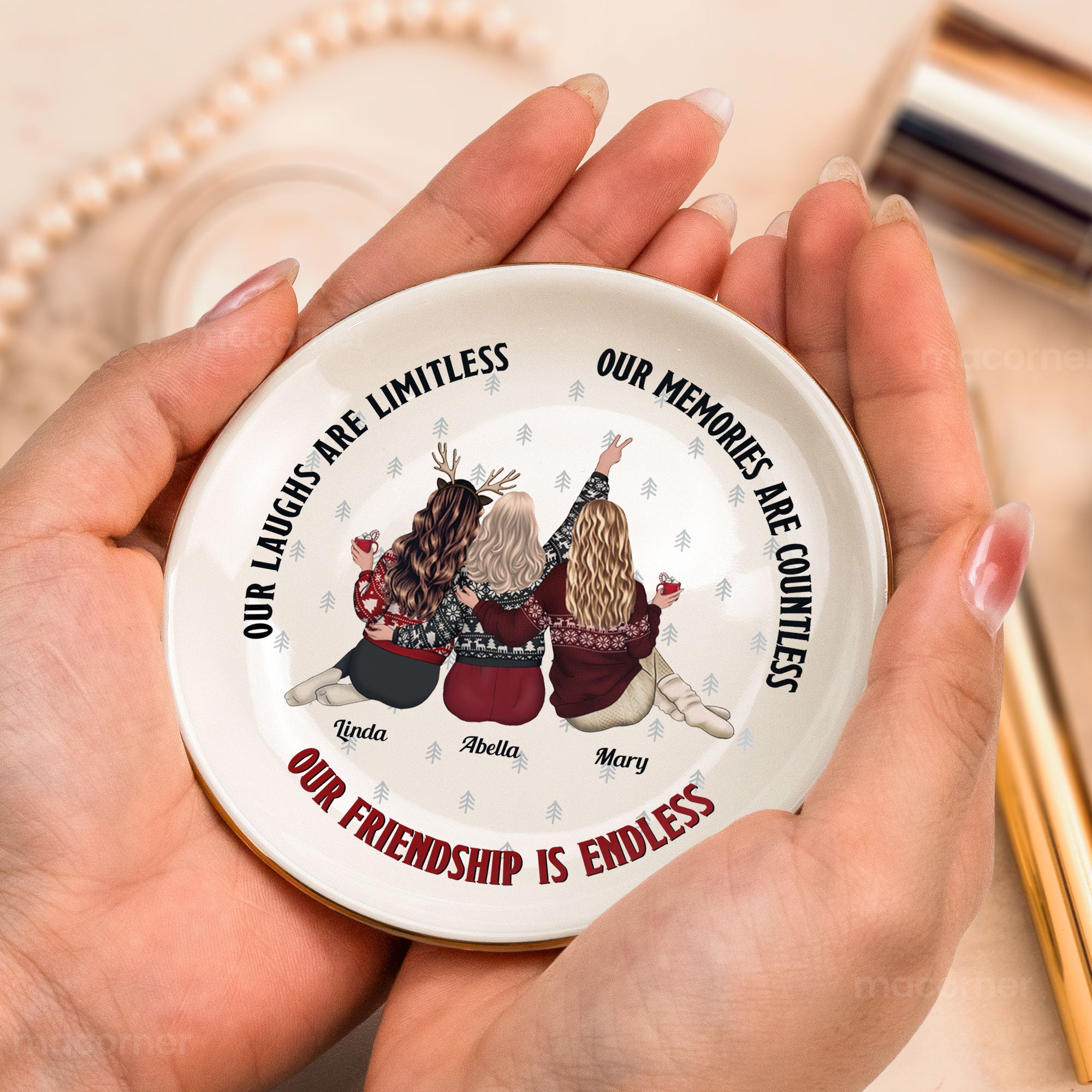 Our Laughs Are Limitless Our Friendship Is Endless - Personalized Circle Jewelry Dish