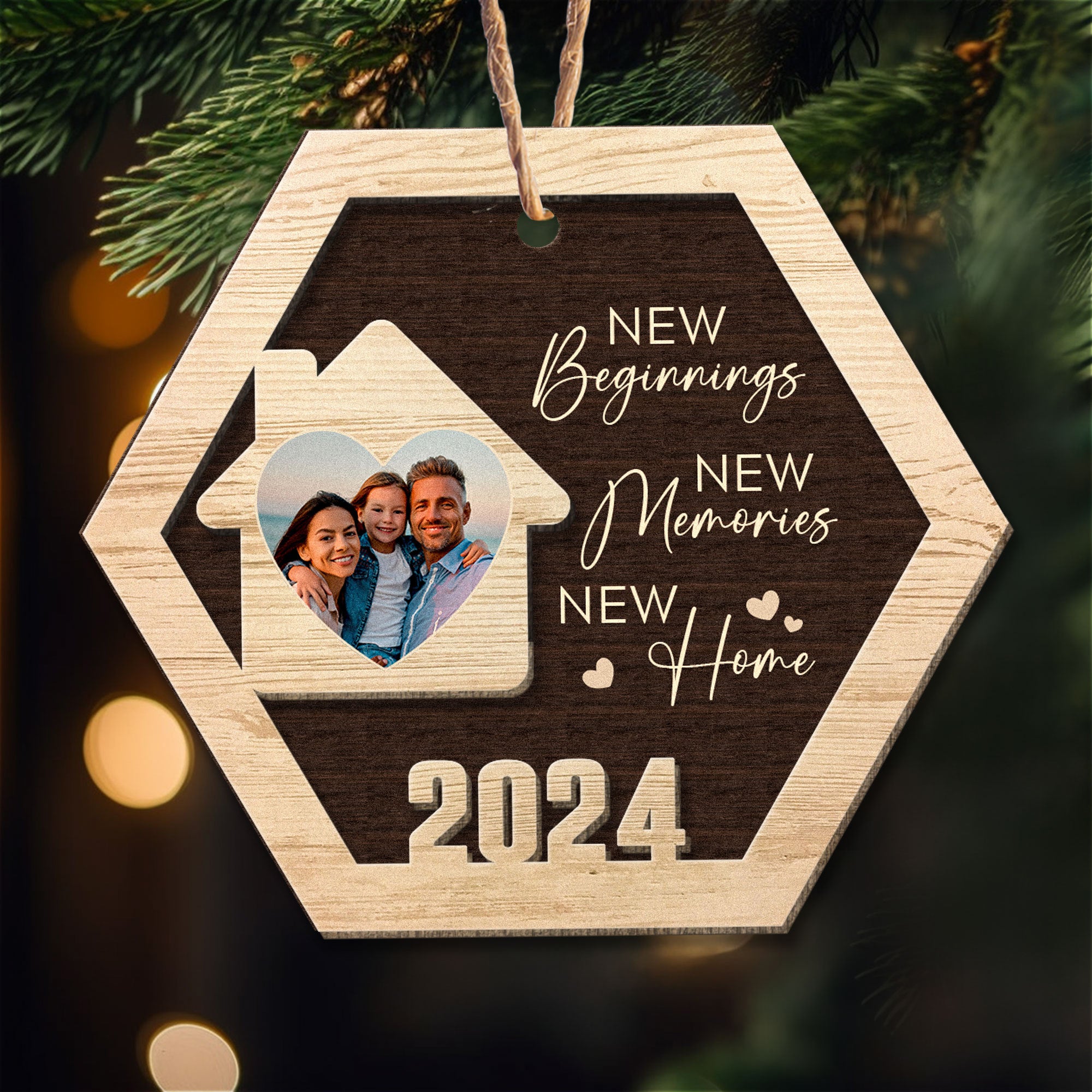 Our New Home - Personalized 2 Layers Wooden Photo Ornament