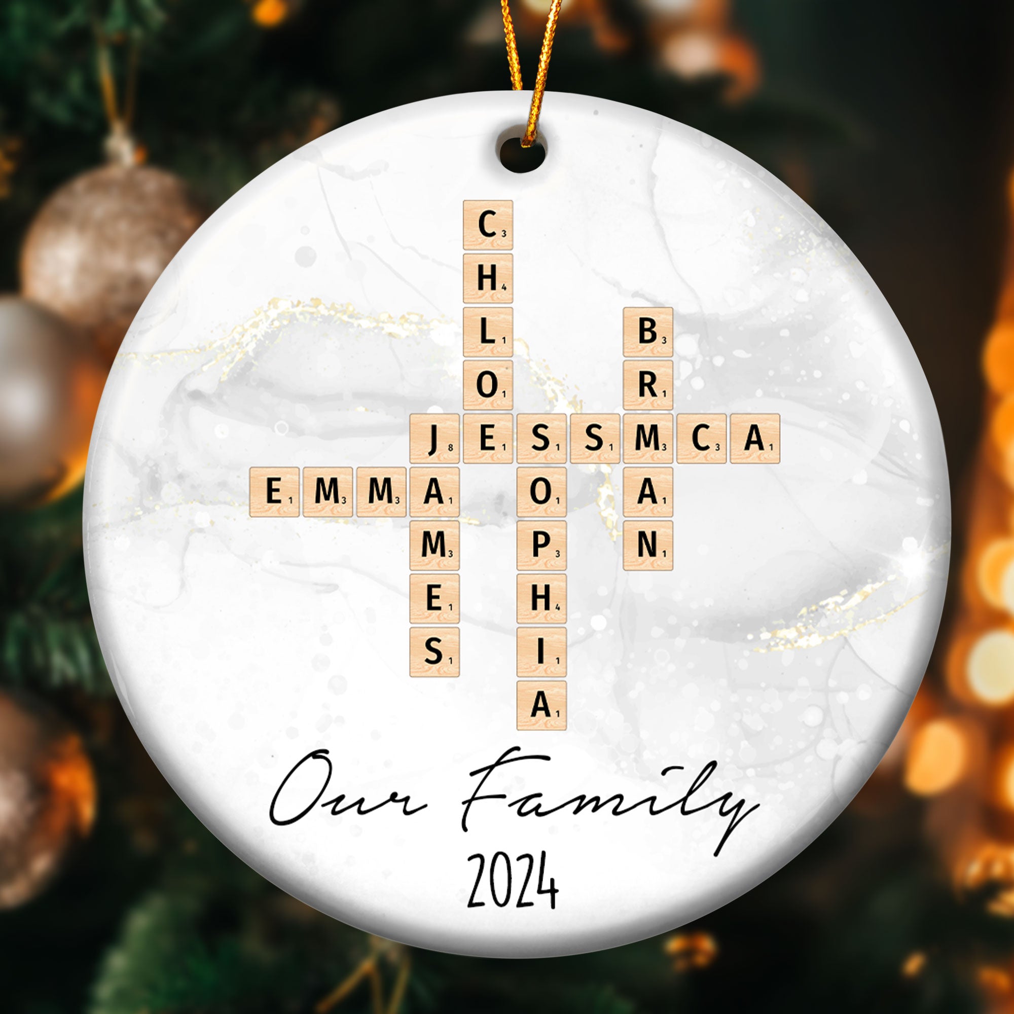 Our Family Scrabble Custom Name - Personalized Ceramic Ornament