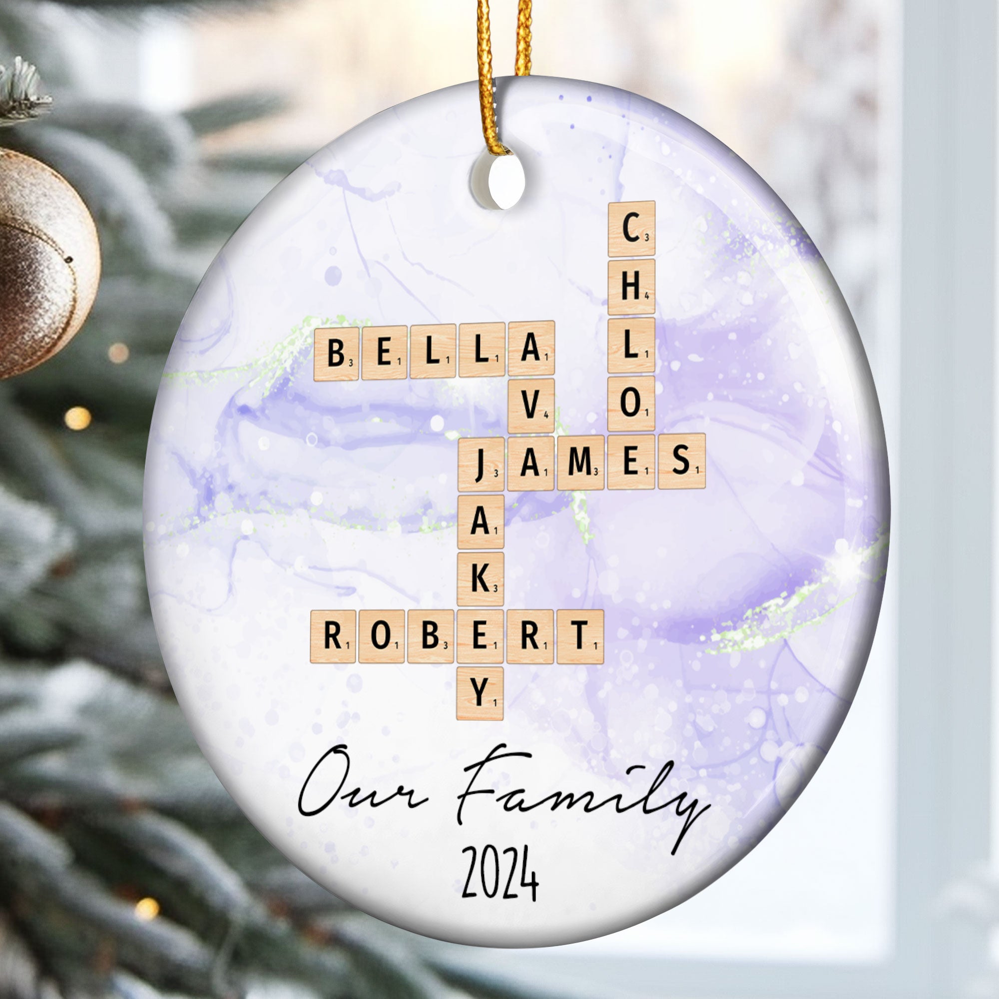 Our Family Scrabble Custom Name - Personalized Ceramic Ornament