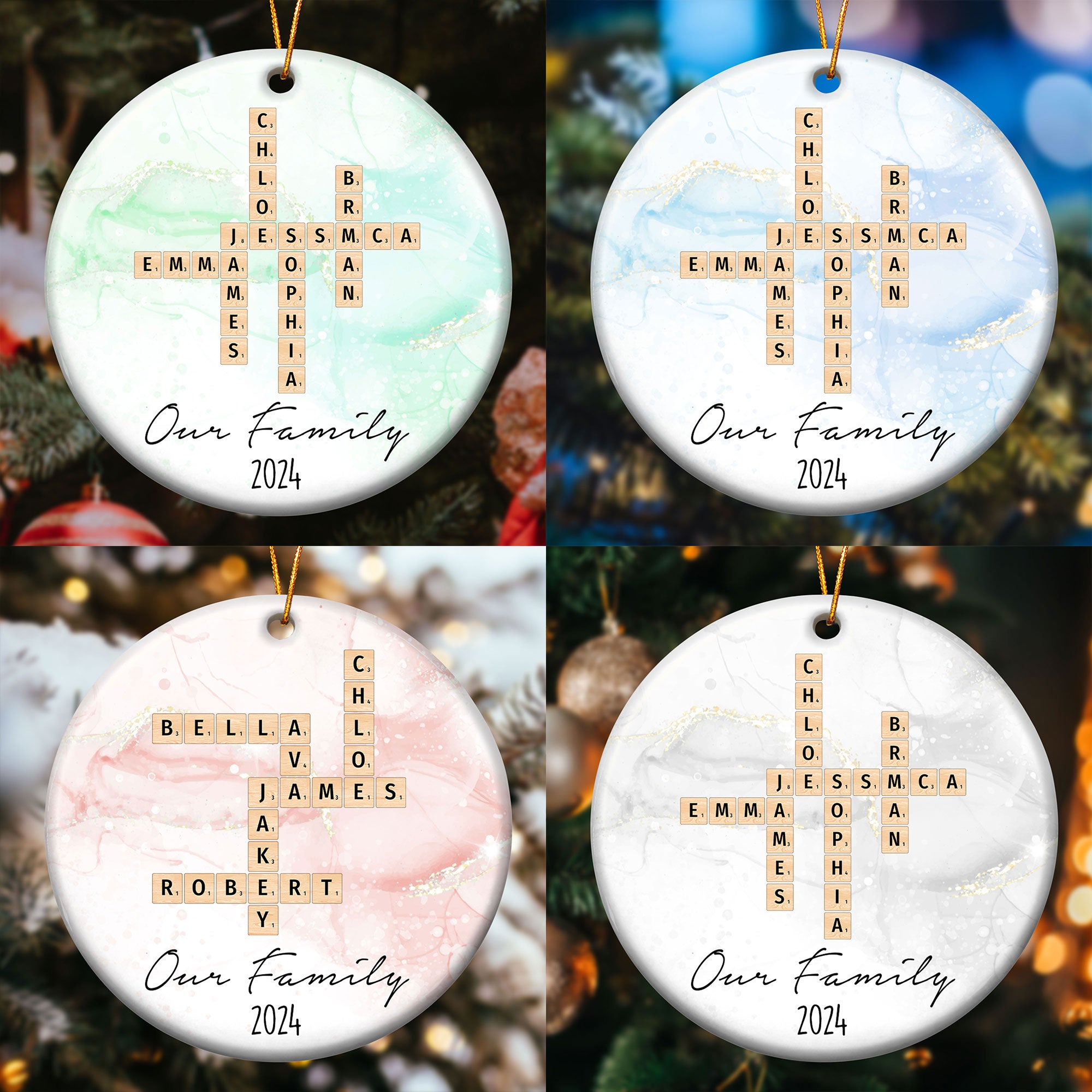 Our Family Scrabble Custom Name - Personalized Ceramic Ornament