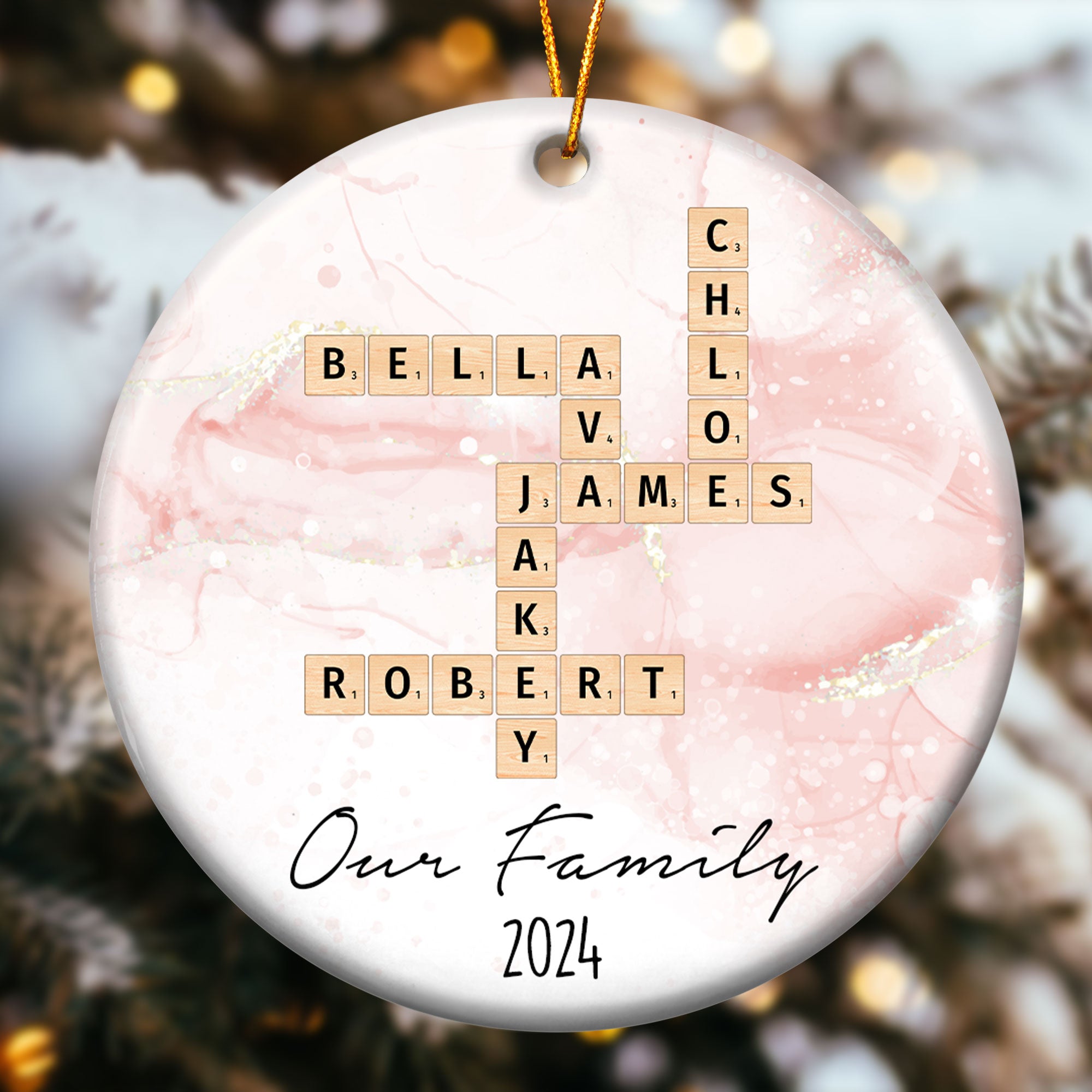 Our Family Scrabble Custom Name - Personalized Ceramic Ornament