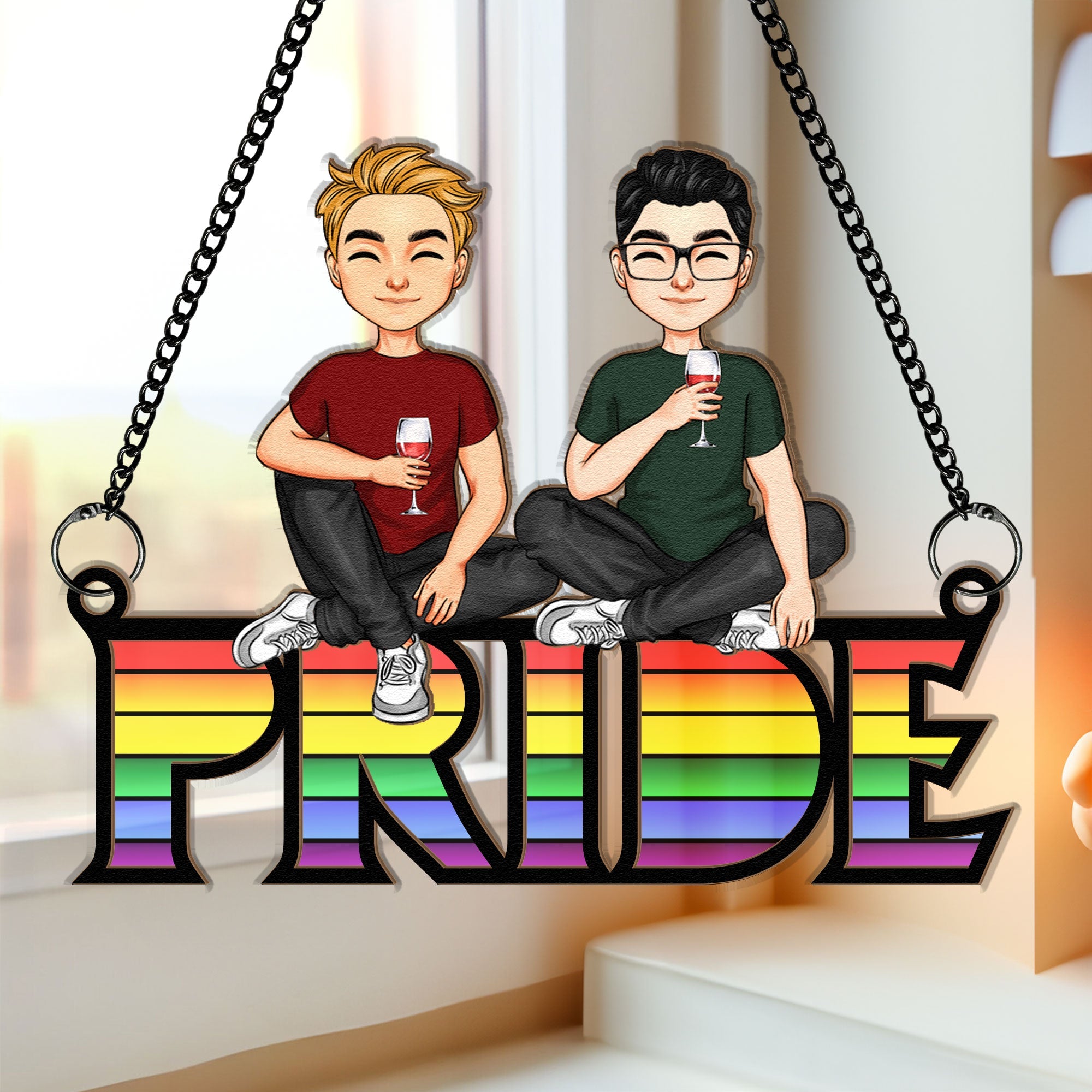 PRIDE Love Is Love - Personalized Window Hanging Suncatcher Ornament