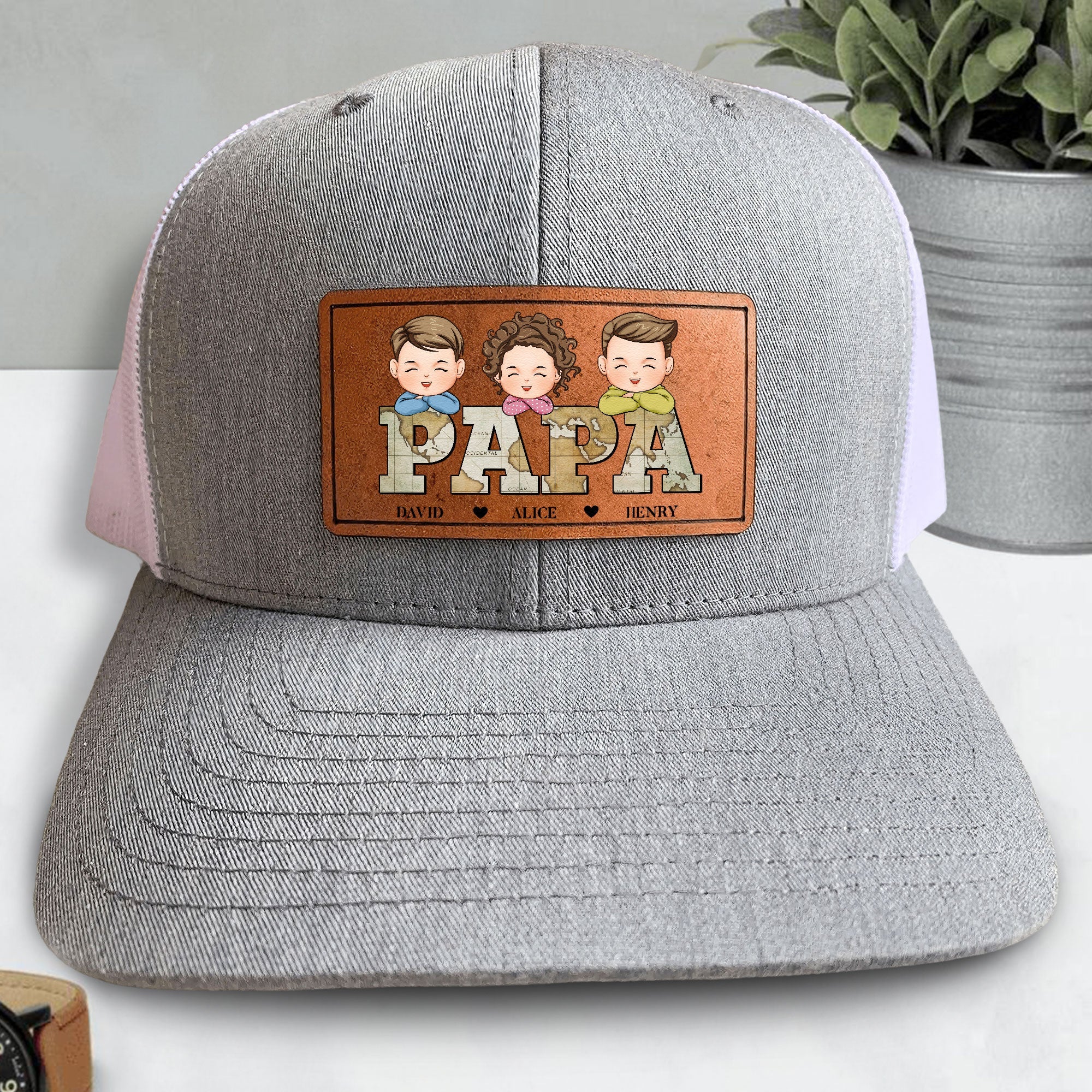 Papa - Personalized Leather Patch Hat