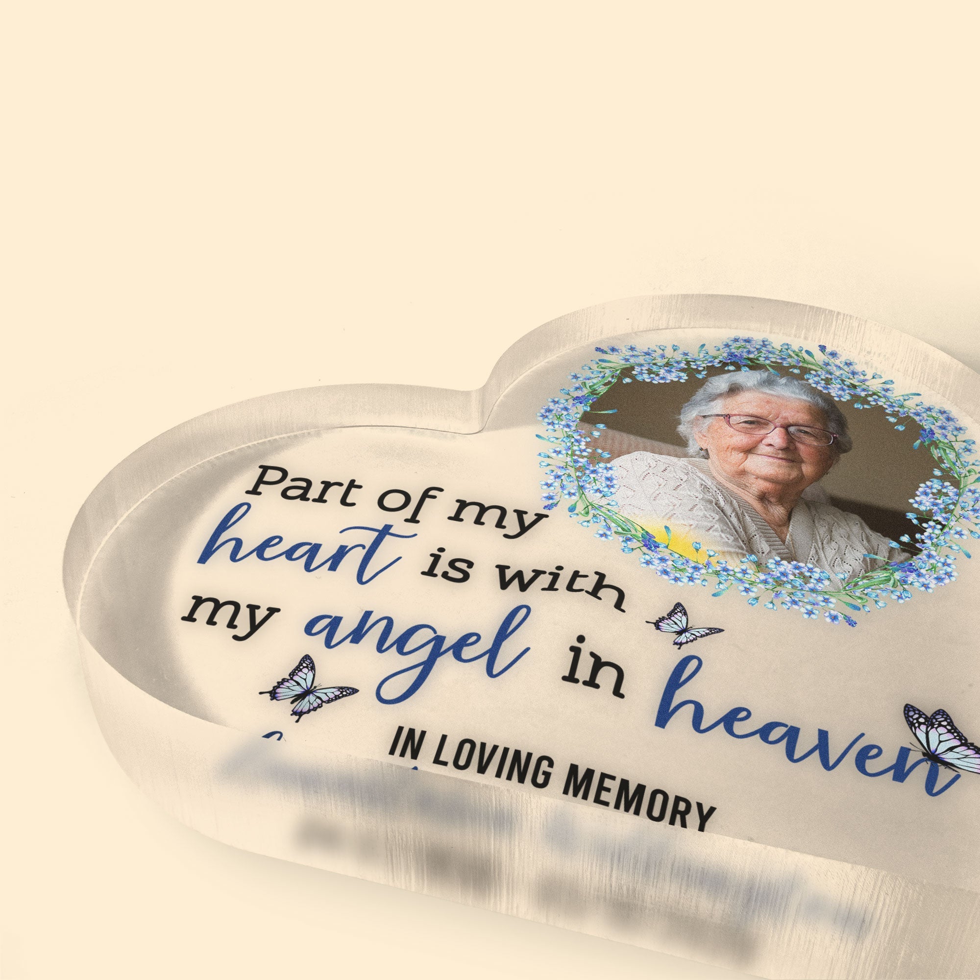 Part Of My Heart Is With My Angel - Personalized Heart Shaped Acrylic Photo Plaque