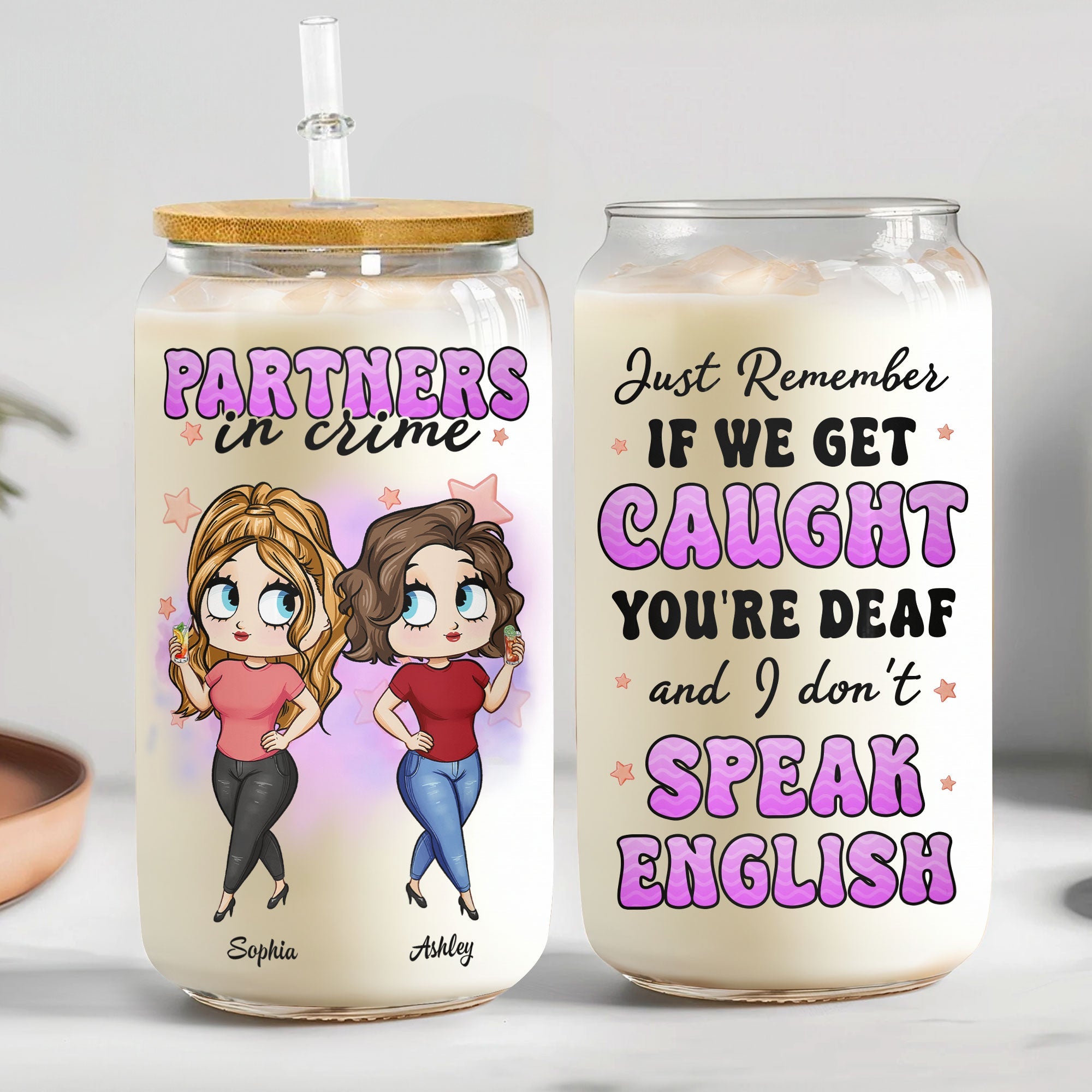 Partners In Crime - New Cartoon Style - Personalized Clear Glass Cup