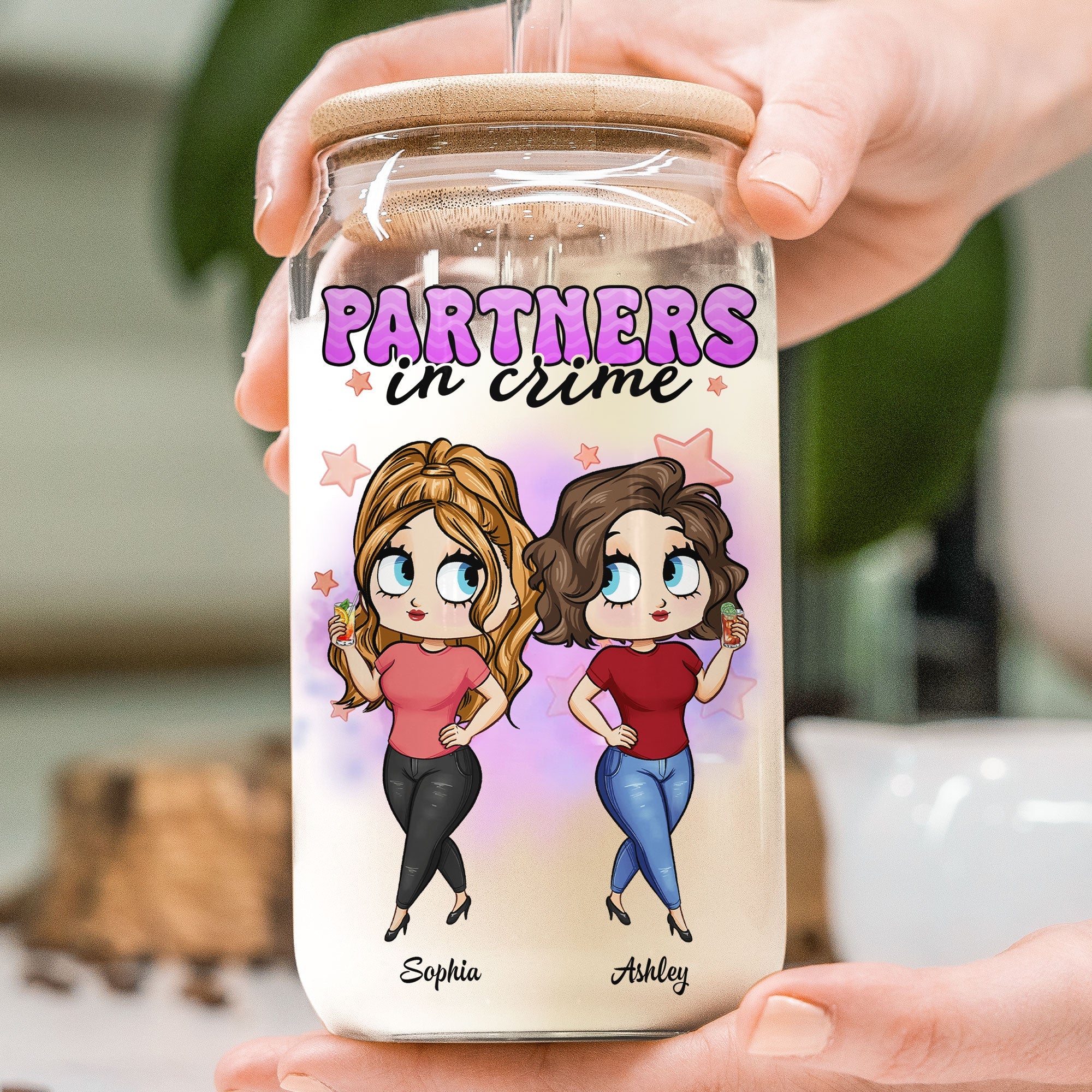 Partners In Crime - New Cartoon Style - Personalized Clear Glass Cup