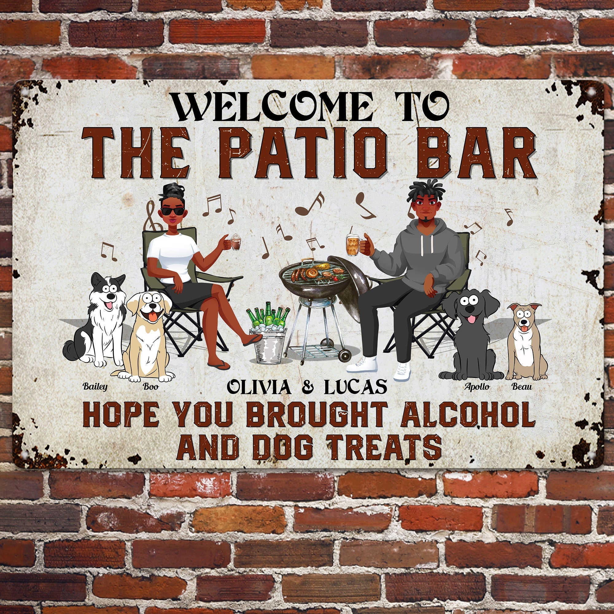 Patio Bar Alcohol And Dog Treats - Personalized Metal Sign