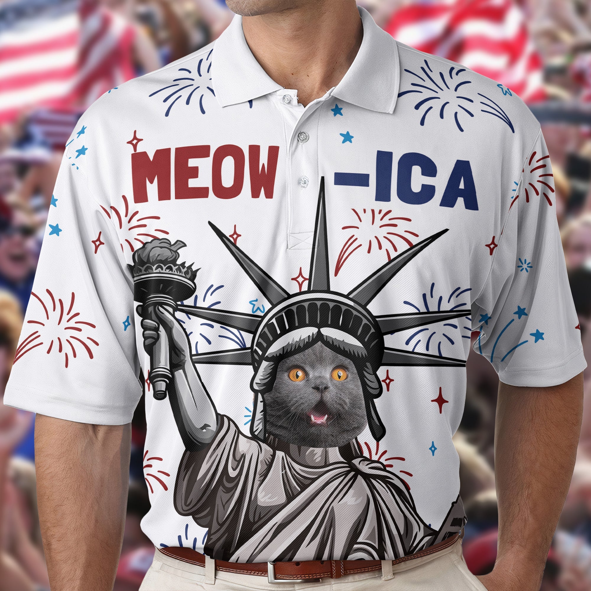 Patriotic Meowica - Personalized Photo Polo Shirt