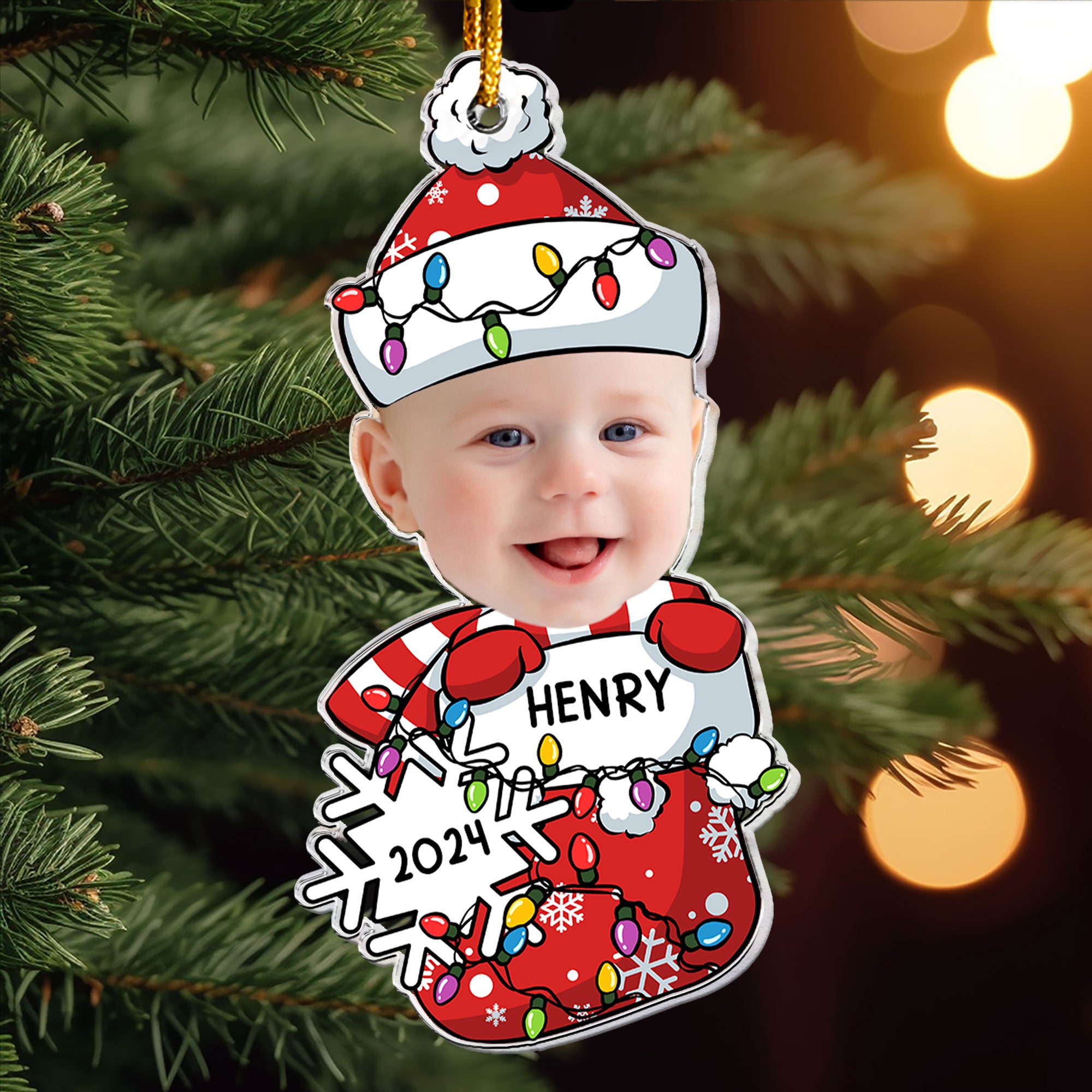 Peeking Baby First Christmas - Personalized Acrylic Photo Ornament