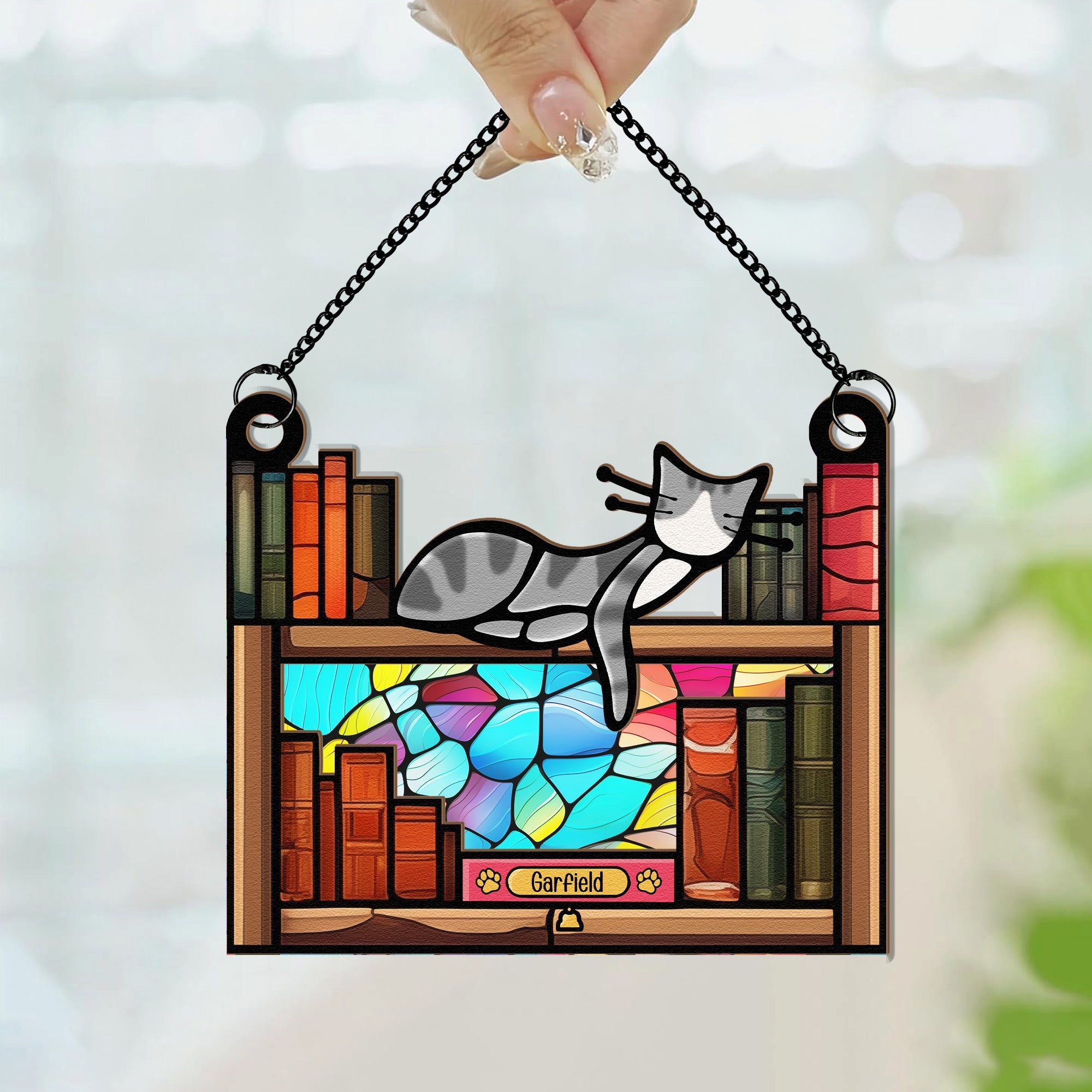 Pet Cats And Read Books - Personalized Window Hanging Suncatcher Ornament