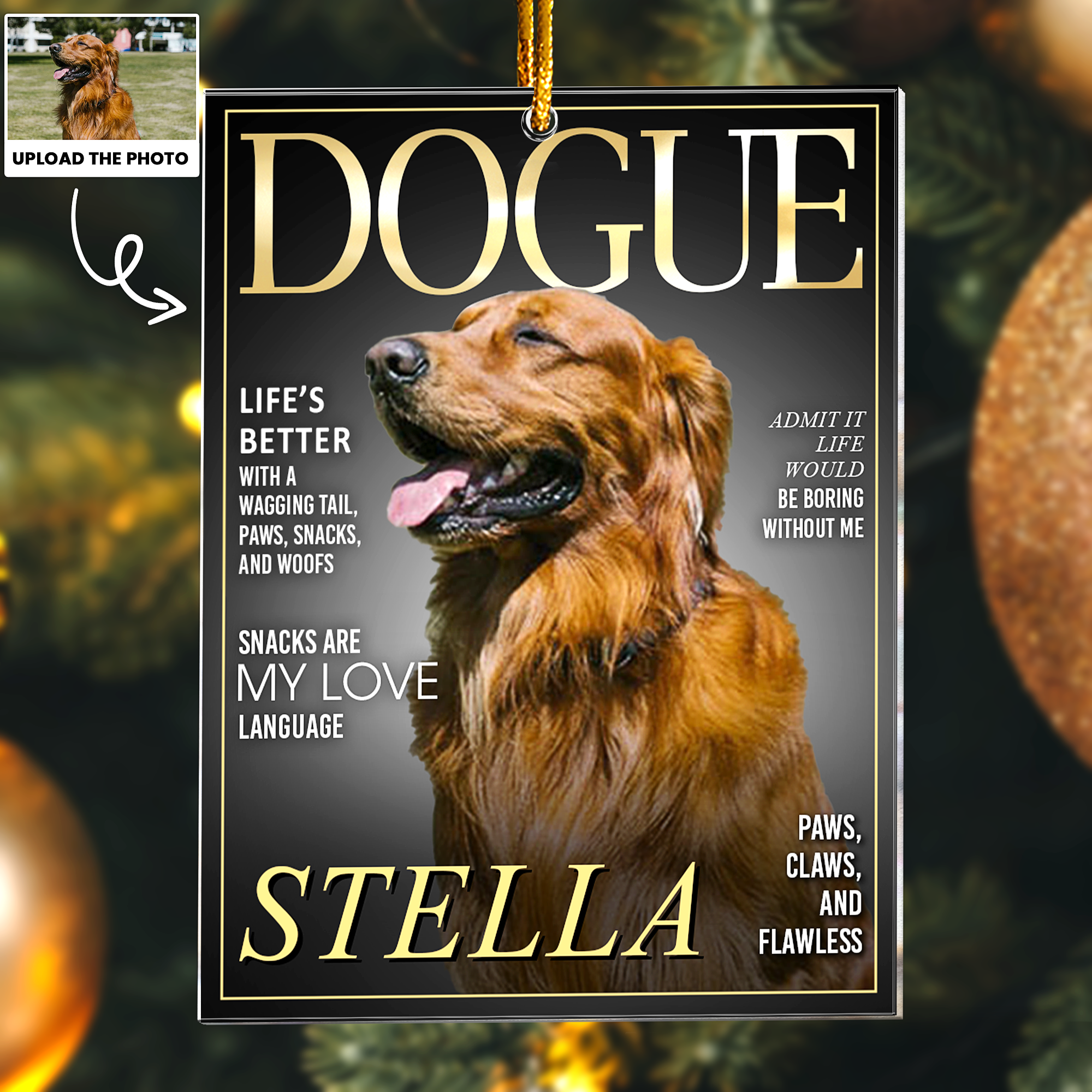 Pet Dogue Magazine - Custom Pet Portrait - Gifts For Dog Lovers, Cat Lovers - Personalized Acrylic Photo Ornament