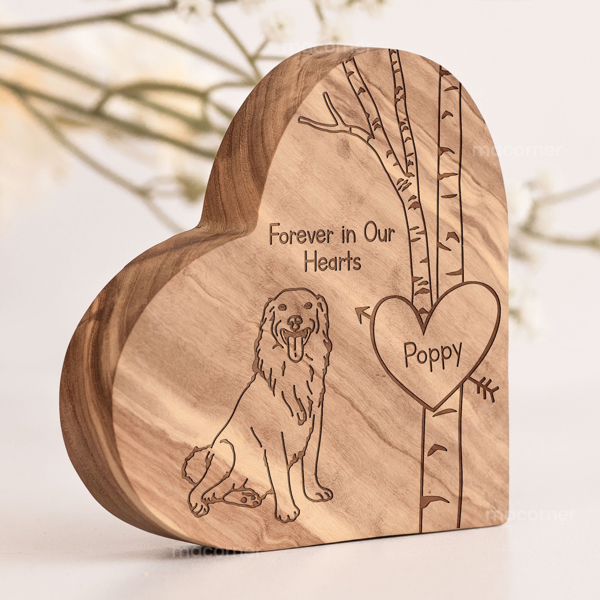 Pet Loss Forever In Our Hearts - Personalized Engraved Wood Photo Plaque