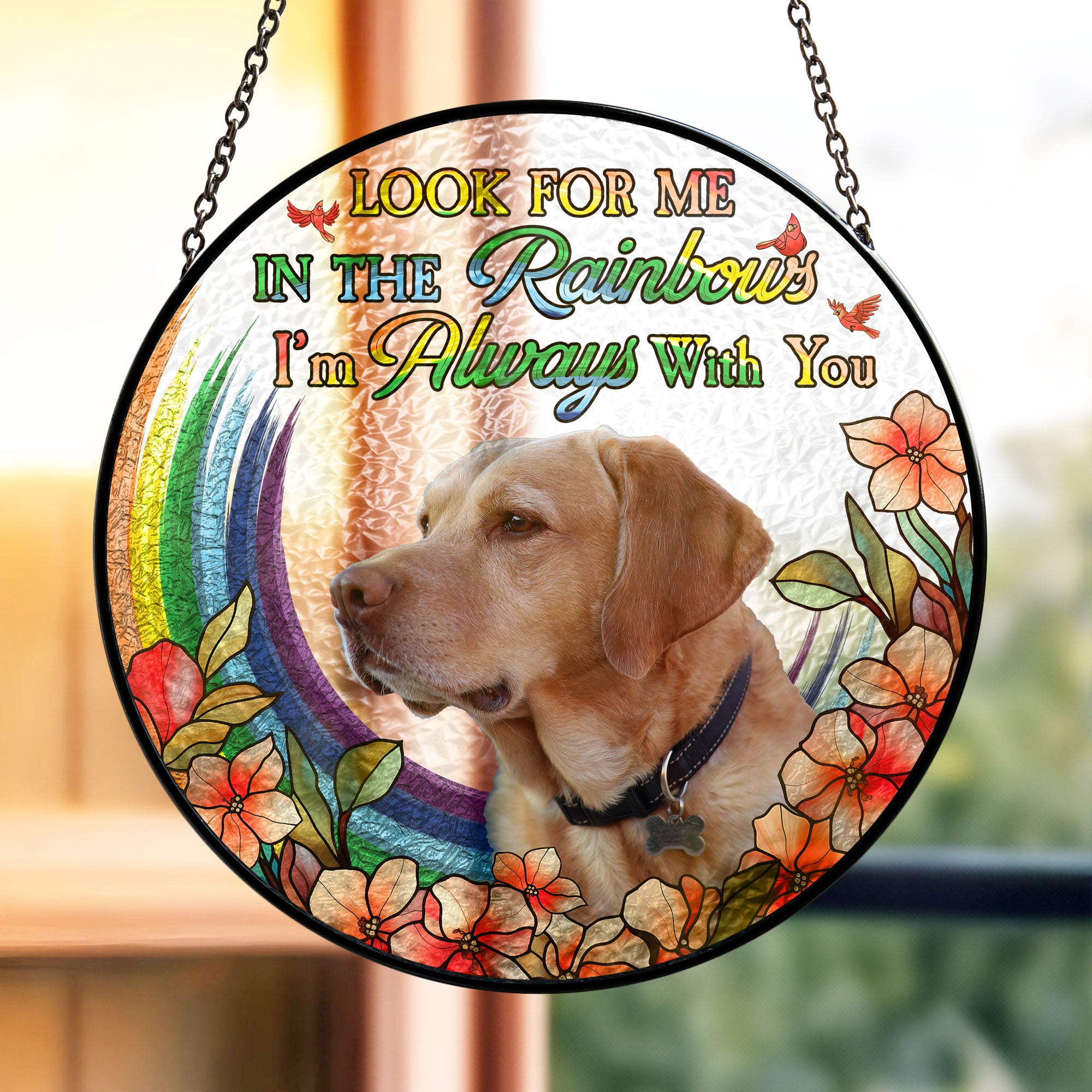 Pet Loss In The Rainbows - Personalized Photo Stained Glass Window Hanging Suncatcher