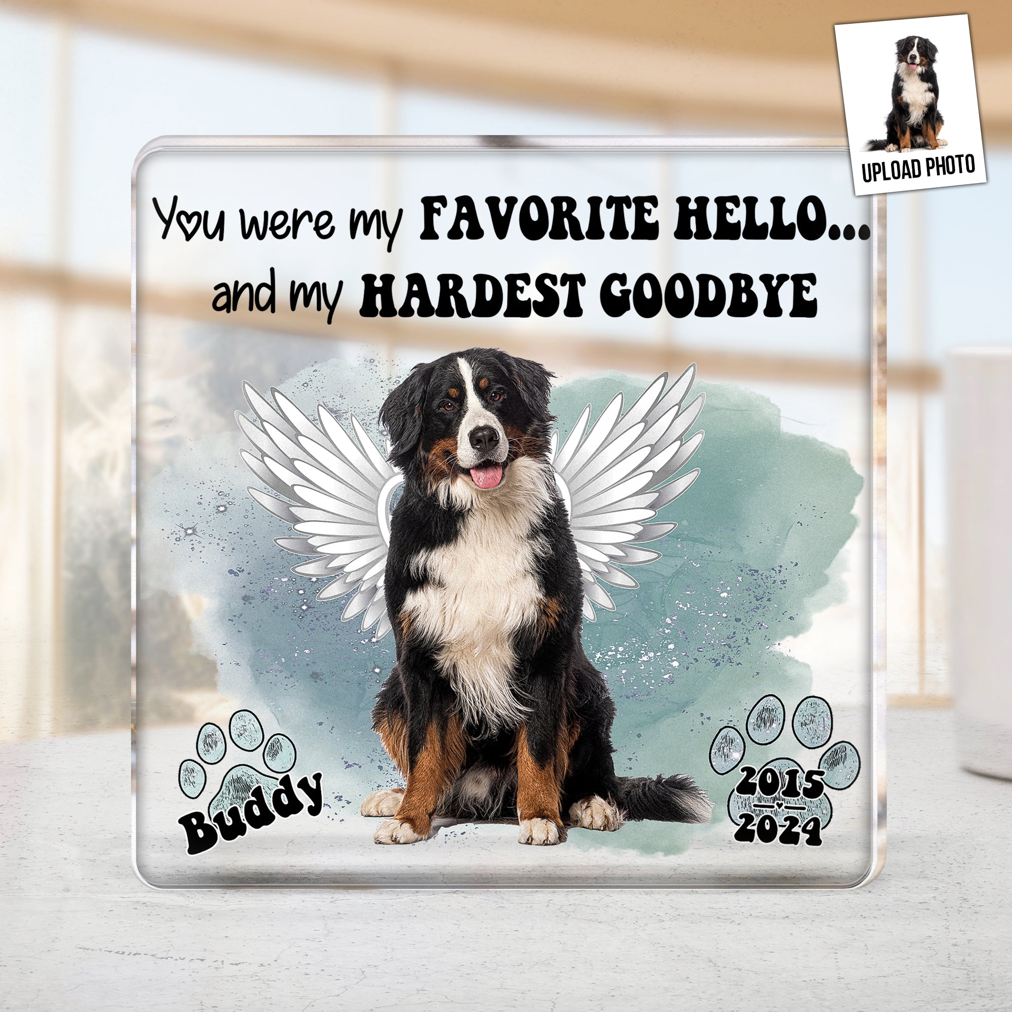 Pet Loss My Favorite Hello & Hardest Goodbye - Personalized Acrylic Photo Plaque