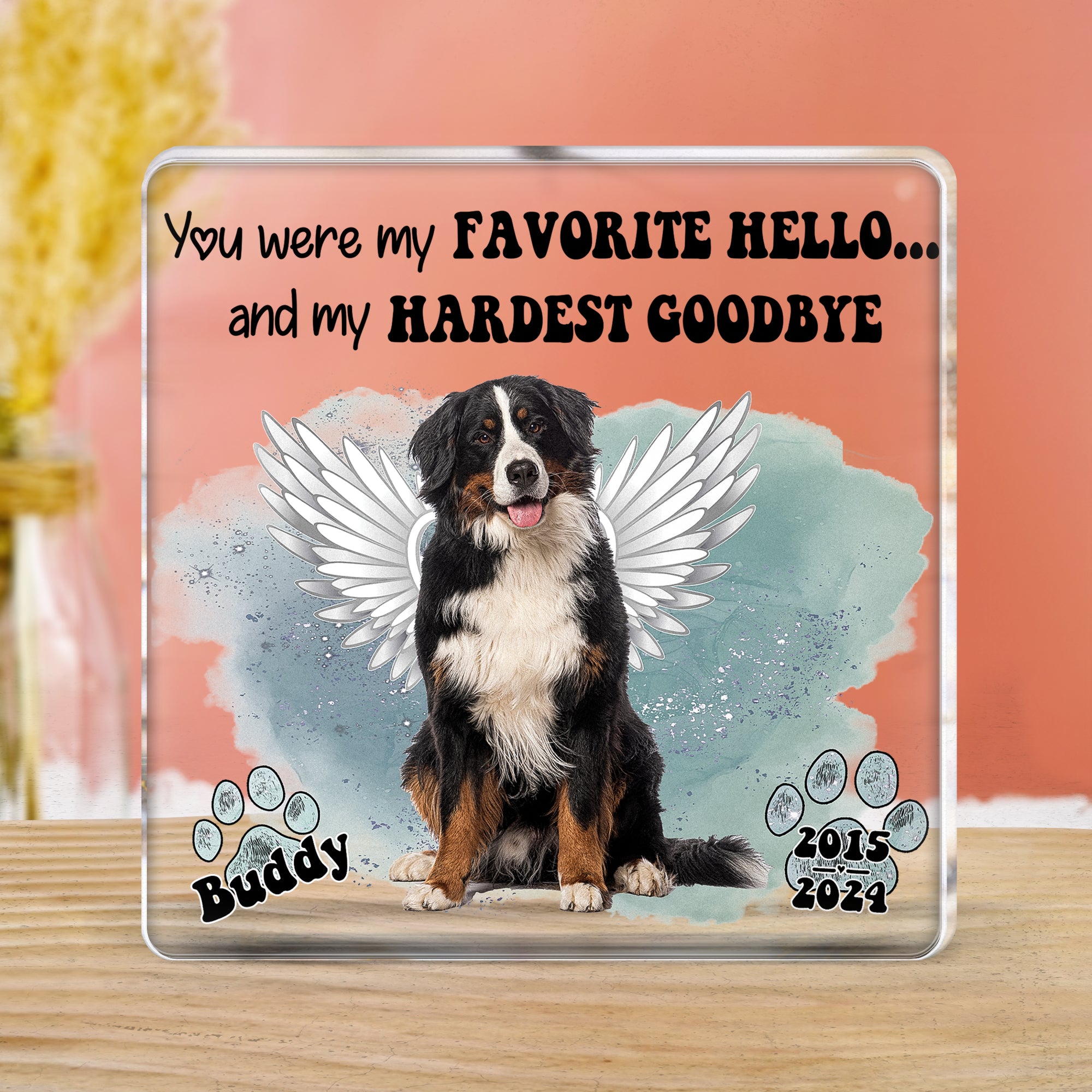 Pet Loss My Favorite Hello & Hardest Goodbye - Personalized Acrylic Photo Plaque