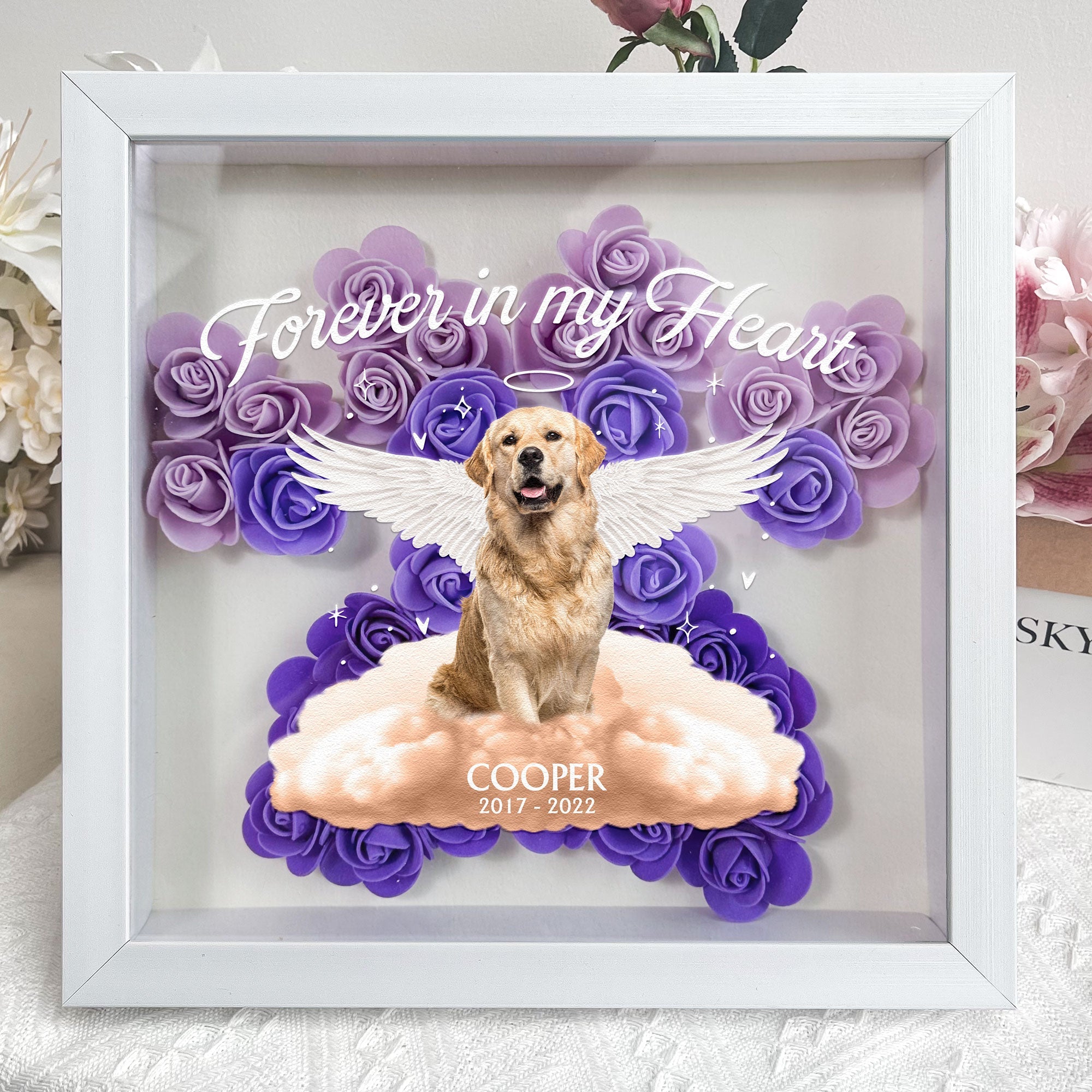 Pet Loss - Paw Print - Personalized Flower Shadow Box