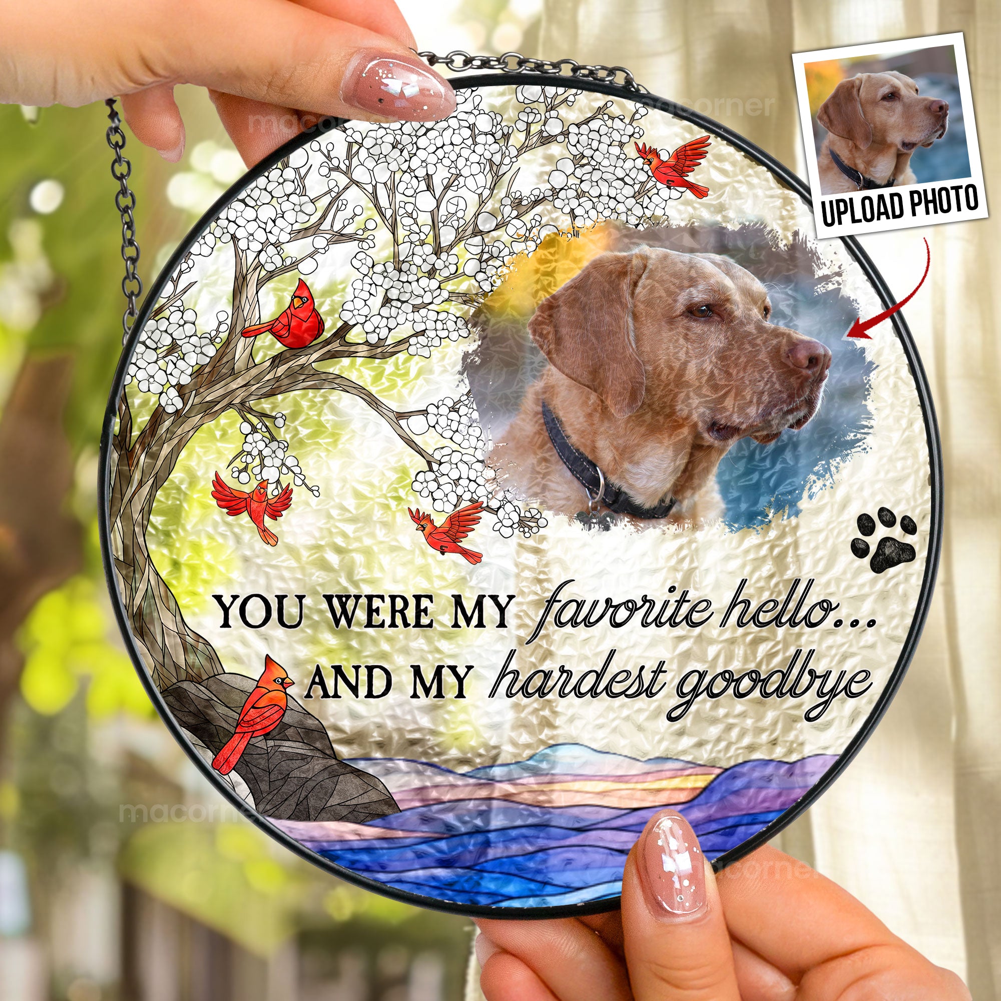 Pet Loss - Personalized Photo Stained Glass Window Hanging Suncatcher