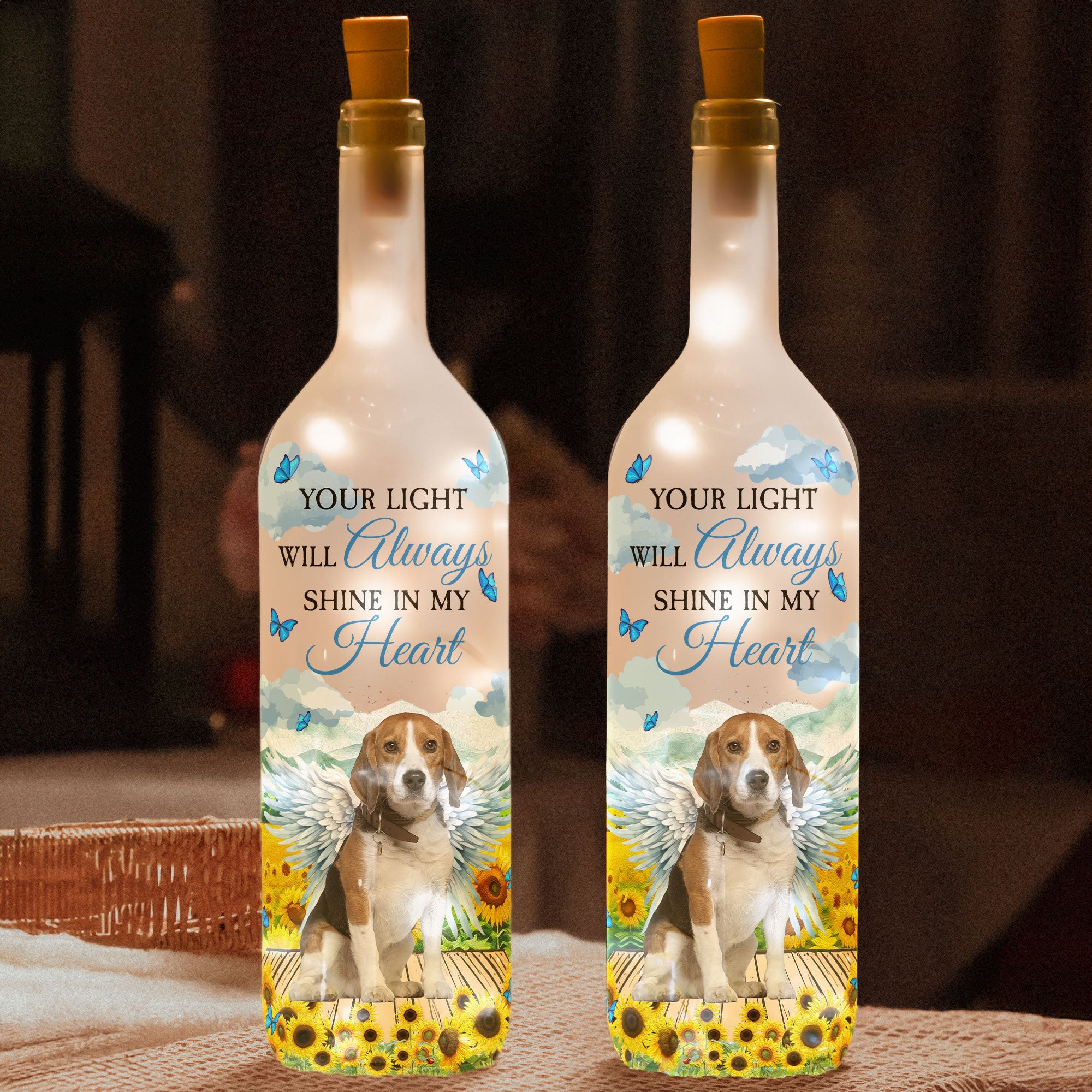 Pet Loss Your Light Will Always Shine In My Heart - Personalized Photo Bottle Lamp