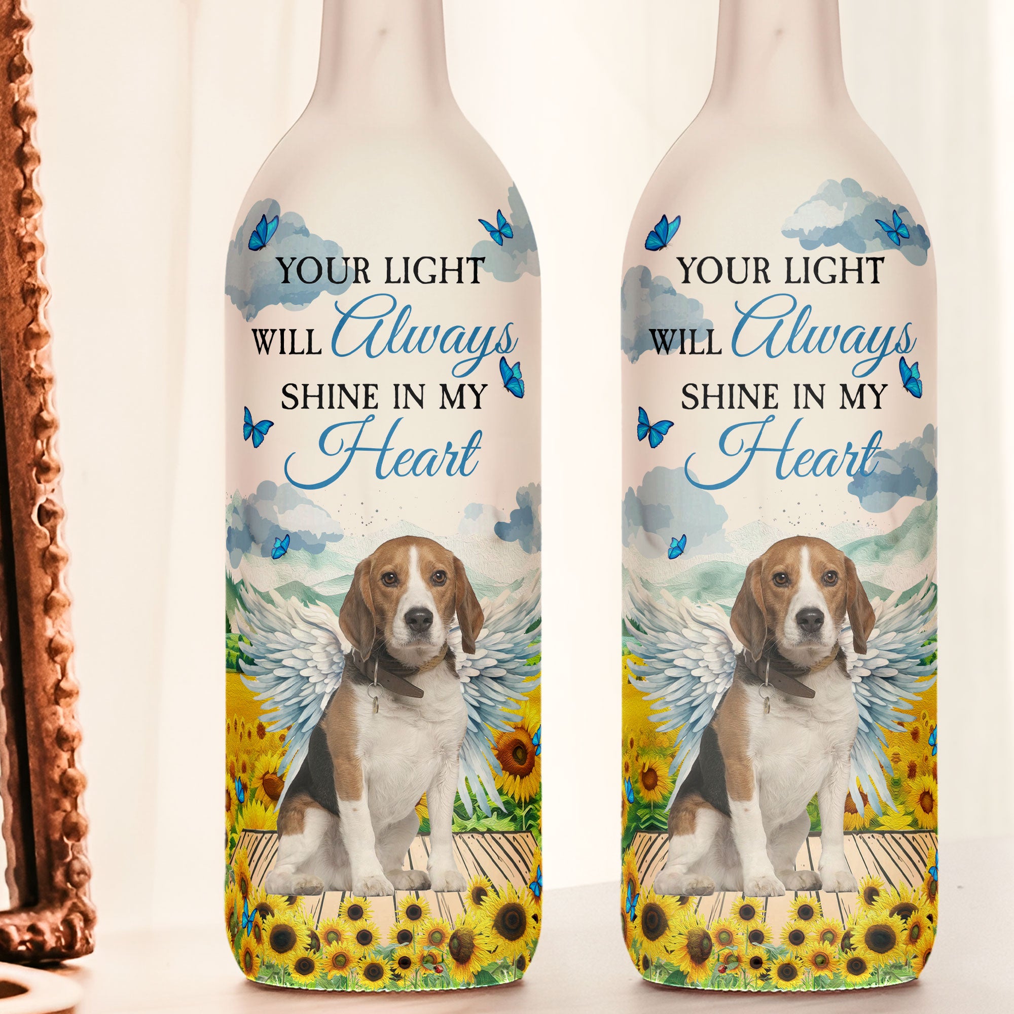 Pet Loss Your Light Will Always Shine In My Heart - Personalized Photo Bottle Lamp