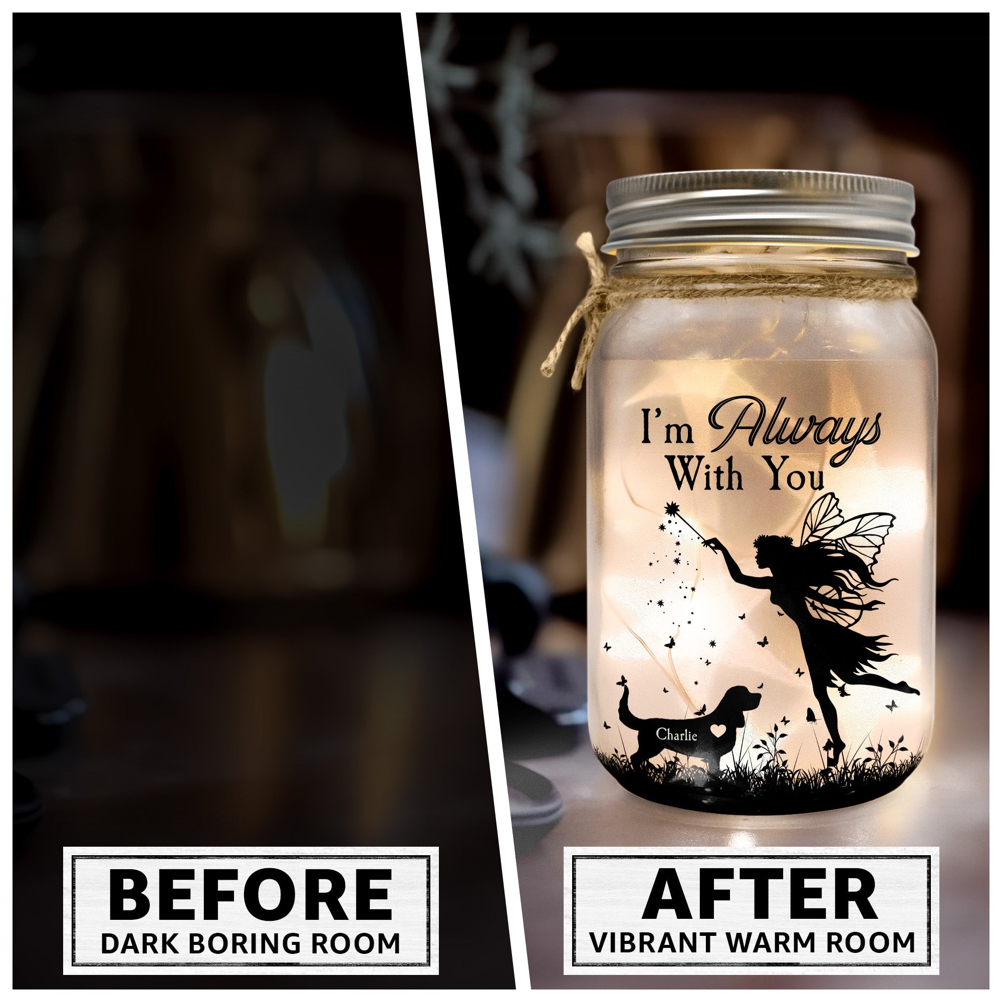 Pet Memorial I'm Always With You - Personalized Photo Mason Jar Light