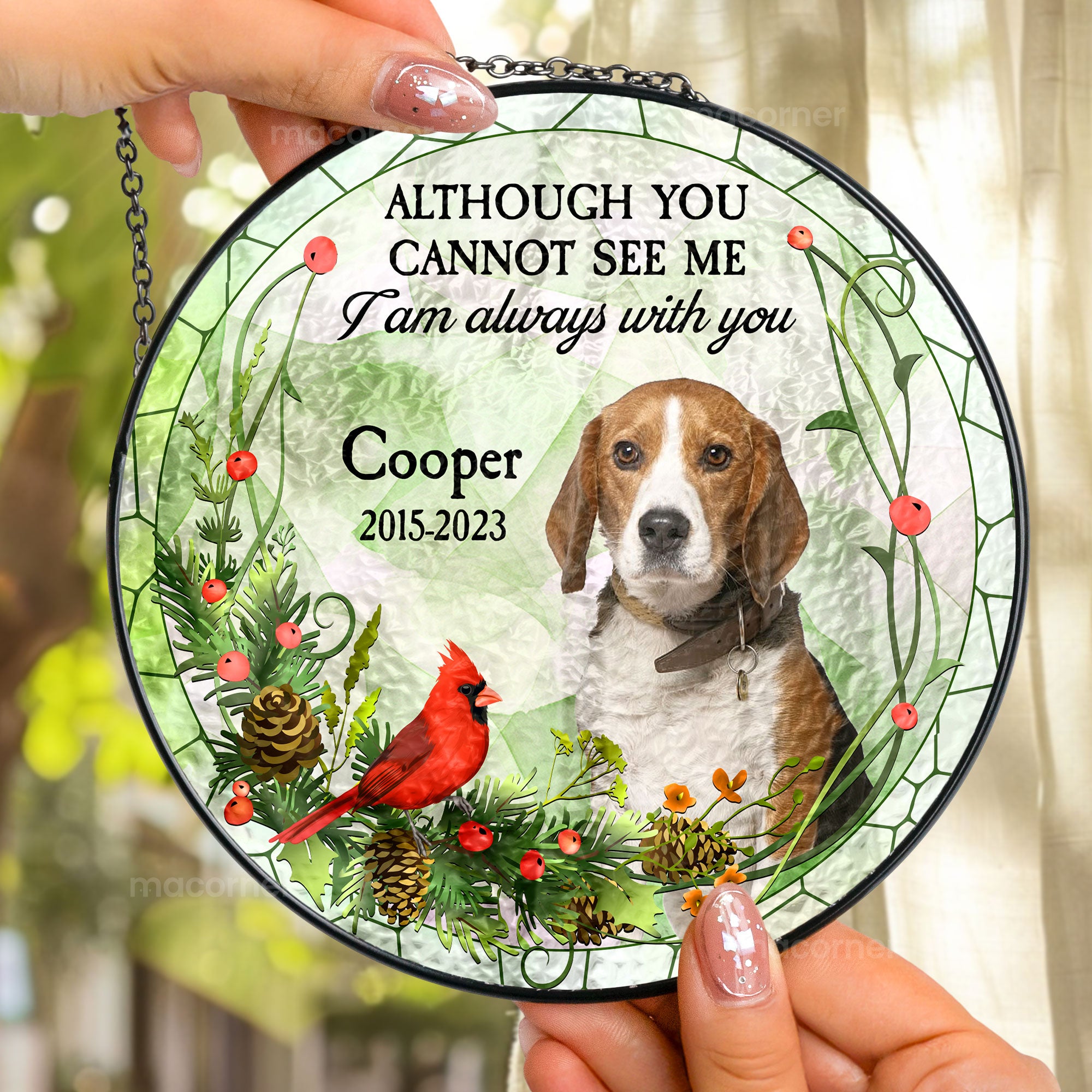 Pet Memorial In My Heart - Personalized Photo Stained Glass Window Hanging Suncatcher